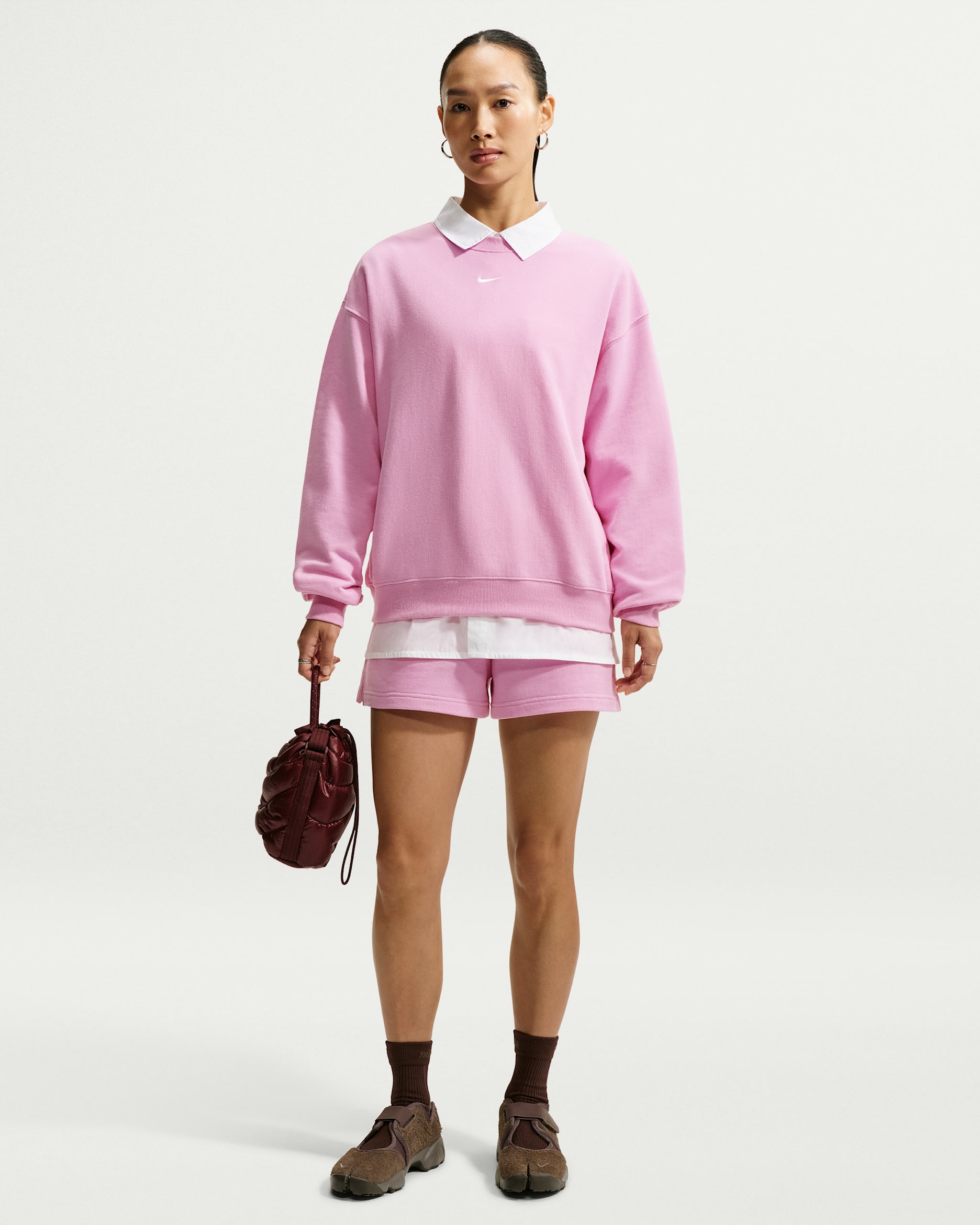 Nike Studio Fleece Lightweight Women's Mid-Rise Shorts - Pink Rise/Sail