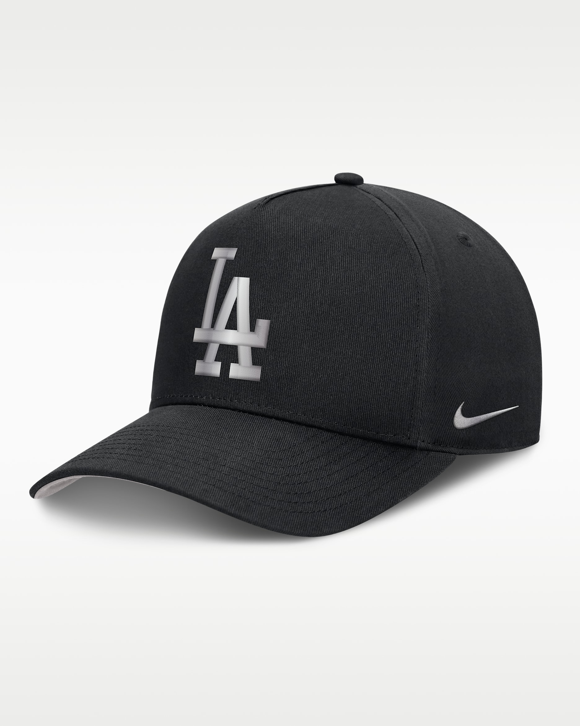 Gorra de rejilla Nike Dri-FIT de la MLB ajustable y con estructura en A-Frame para hombre Los Angeles Dodgers Rise - Negro/Gris