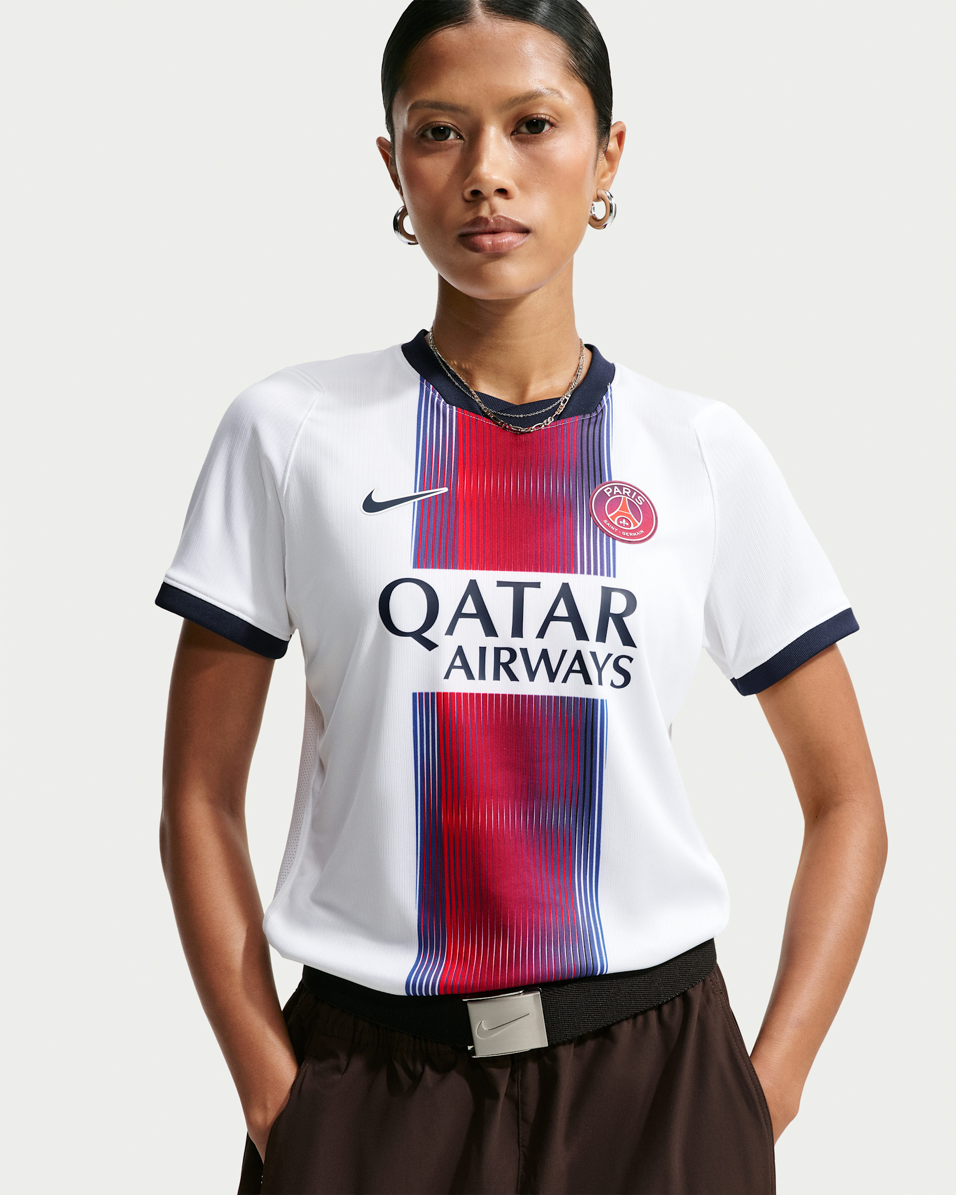 Paris Saint-Germain 2026/27 Stadium Away Nike Dri-FIT-Replika-Fußballtrikot (Damen) - Weiß/College Navy/Global Red/College Navy