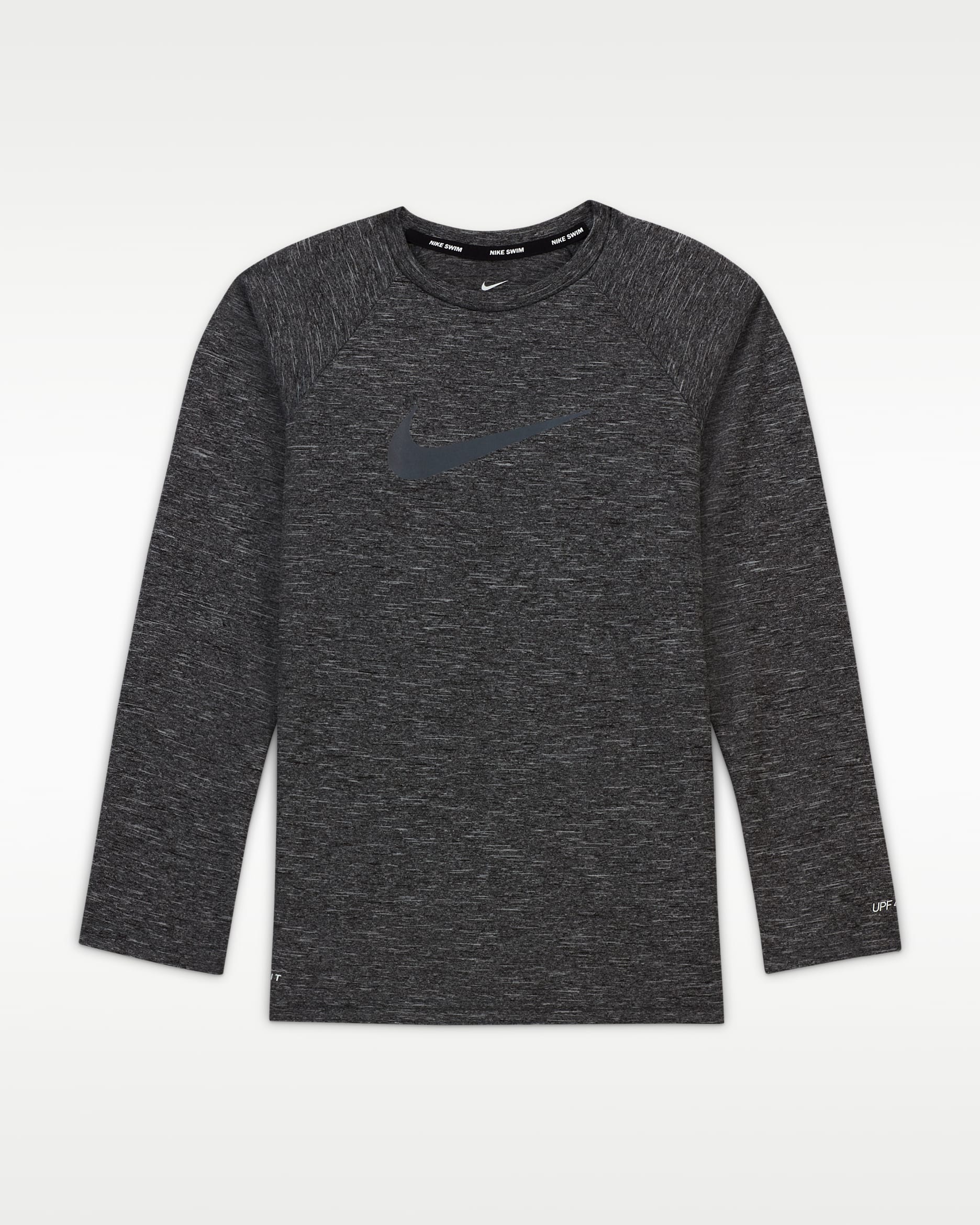 Playera de manga larga Dri-FIT UV para niño talla grande Nike Swim Hydroguard Essential - Negro/Negro/Negro metálico