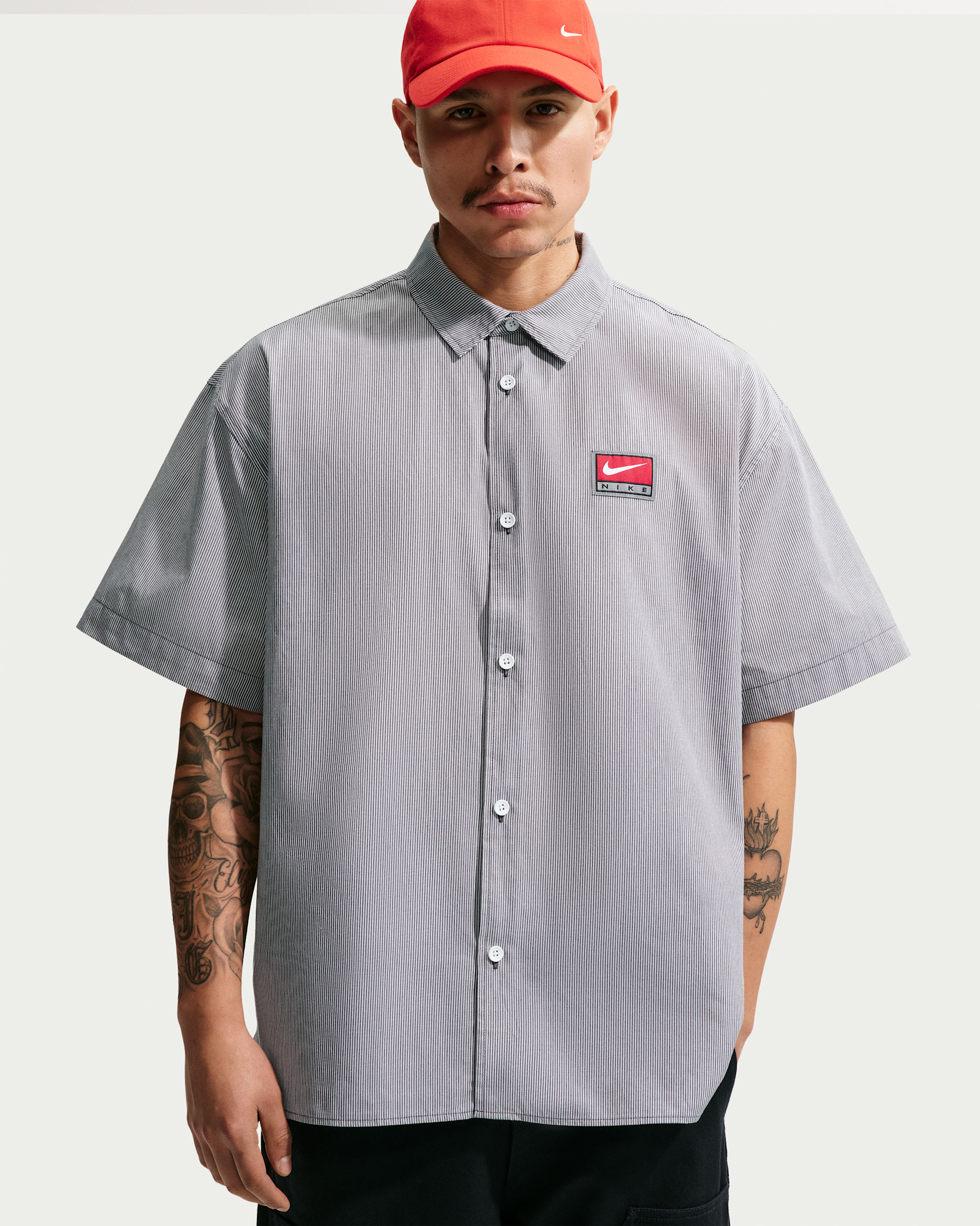 Nike Life Men's Short-Sleeve Button-Down Top - Anthracite/White/White