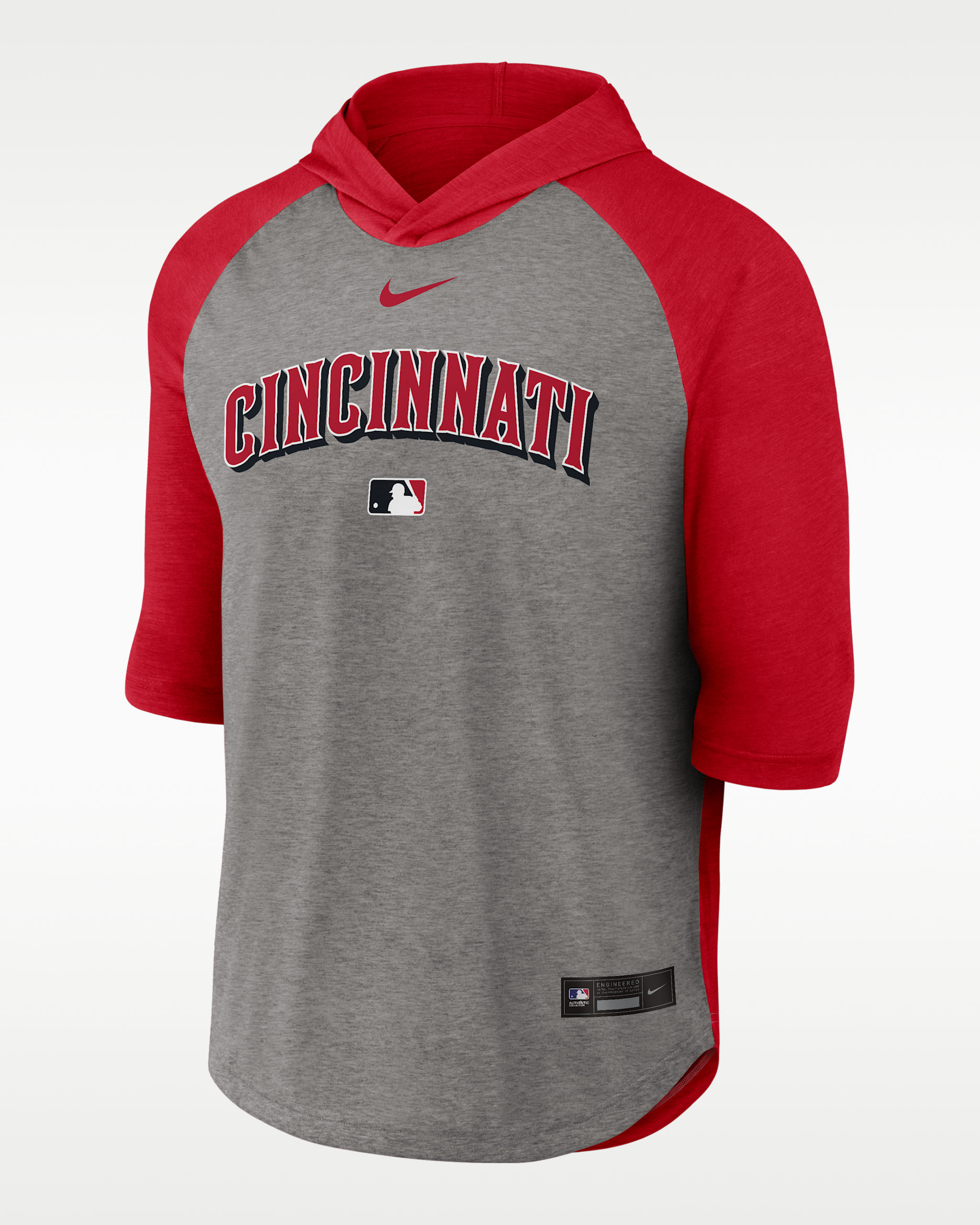 Cincinnati Reds Authentic Collection Flux Men's Nike Dri-FIT MLB 3/4-Sleeve Hooded T-Shirt - Red