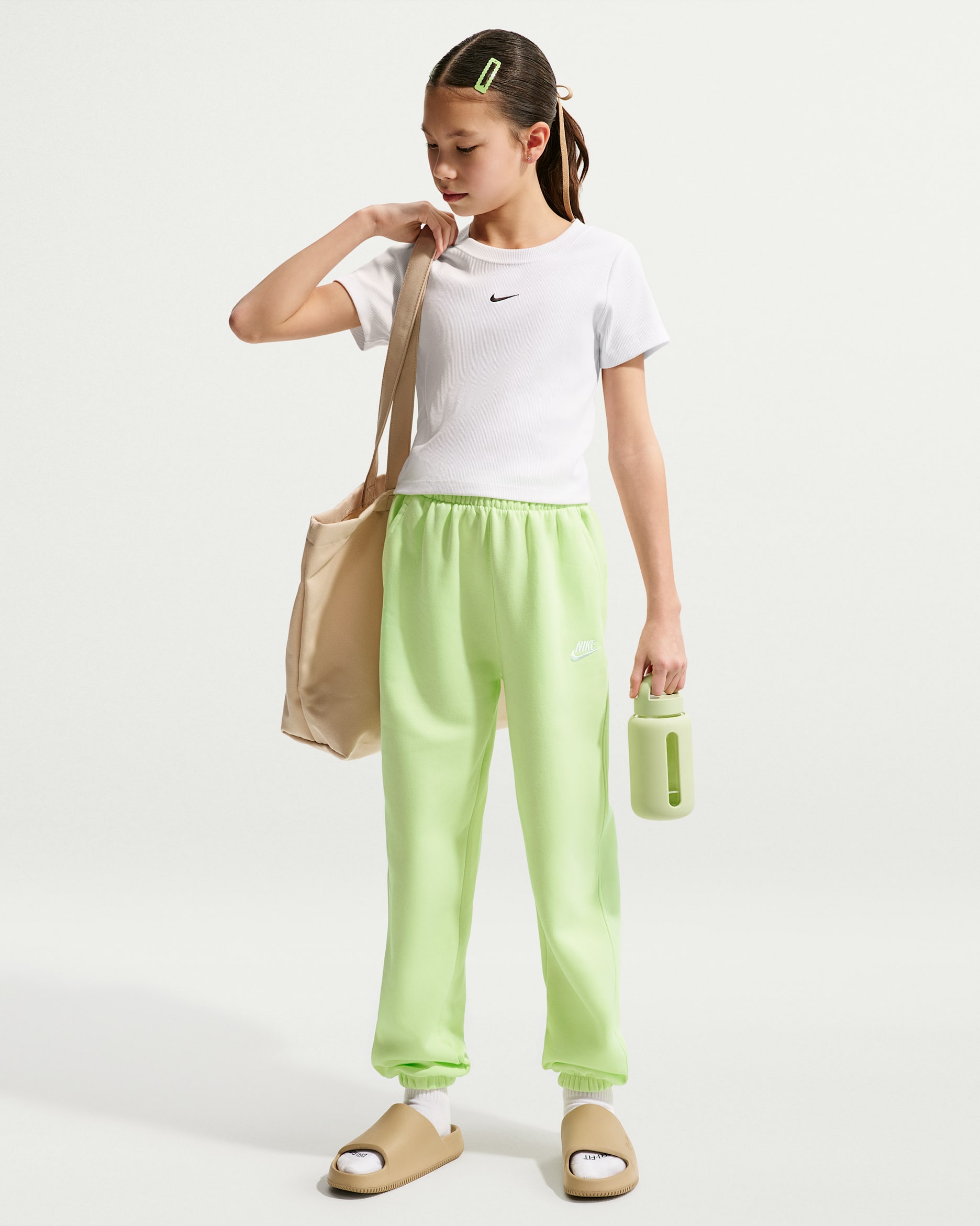 Nike Sportswear Club Fleece Big Kids' Loose Pants - Light Liquid Lime/Light Liquid Lime/White