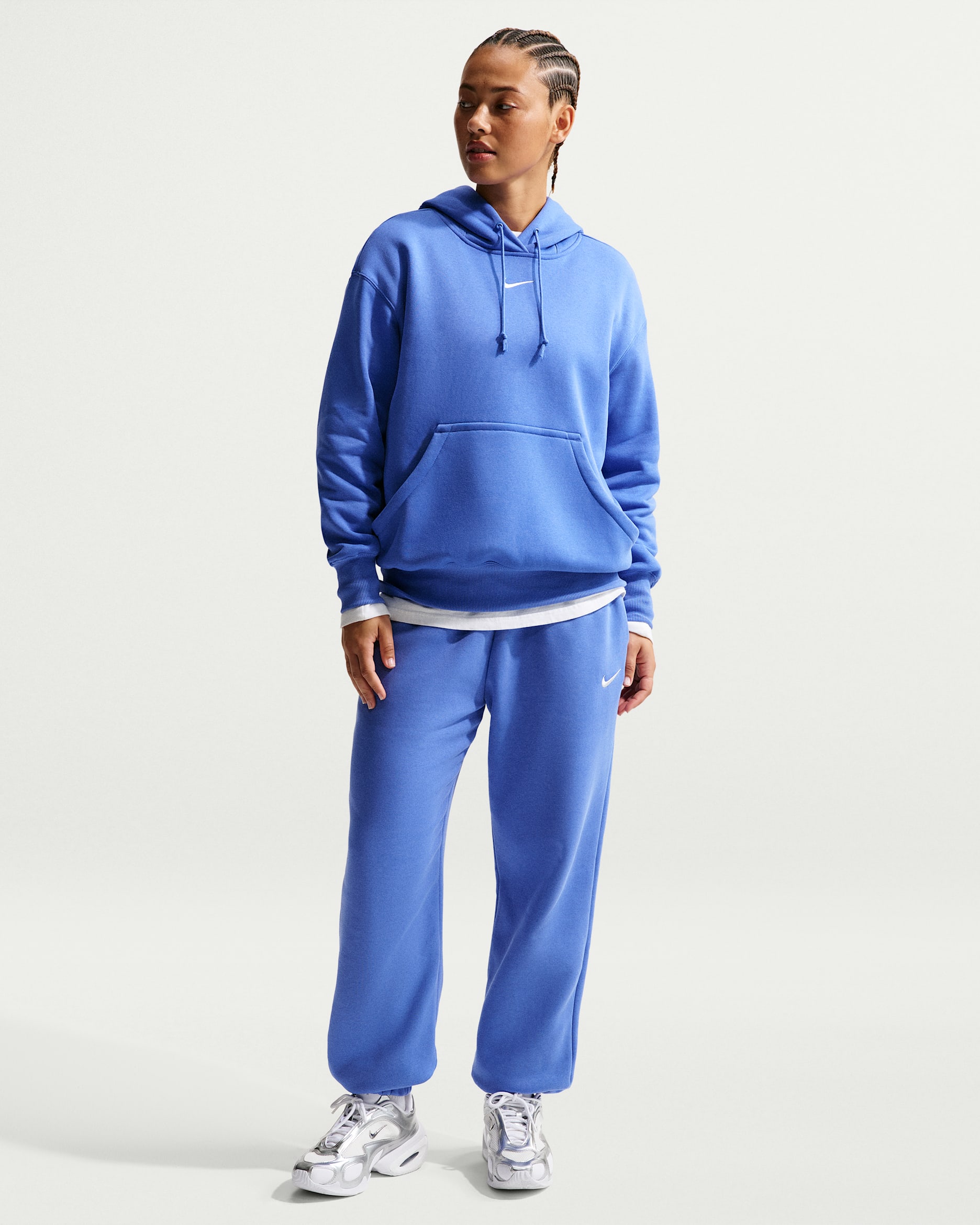 Pants de entrenamiento oversized de tiro alto para mujer Nike Sportswear Phoenix Fleece - Azul medio claro/Vela