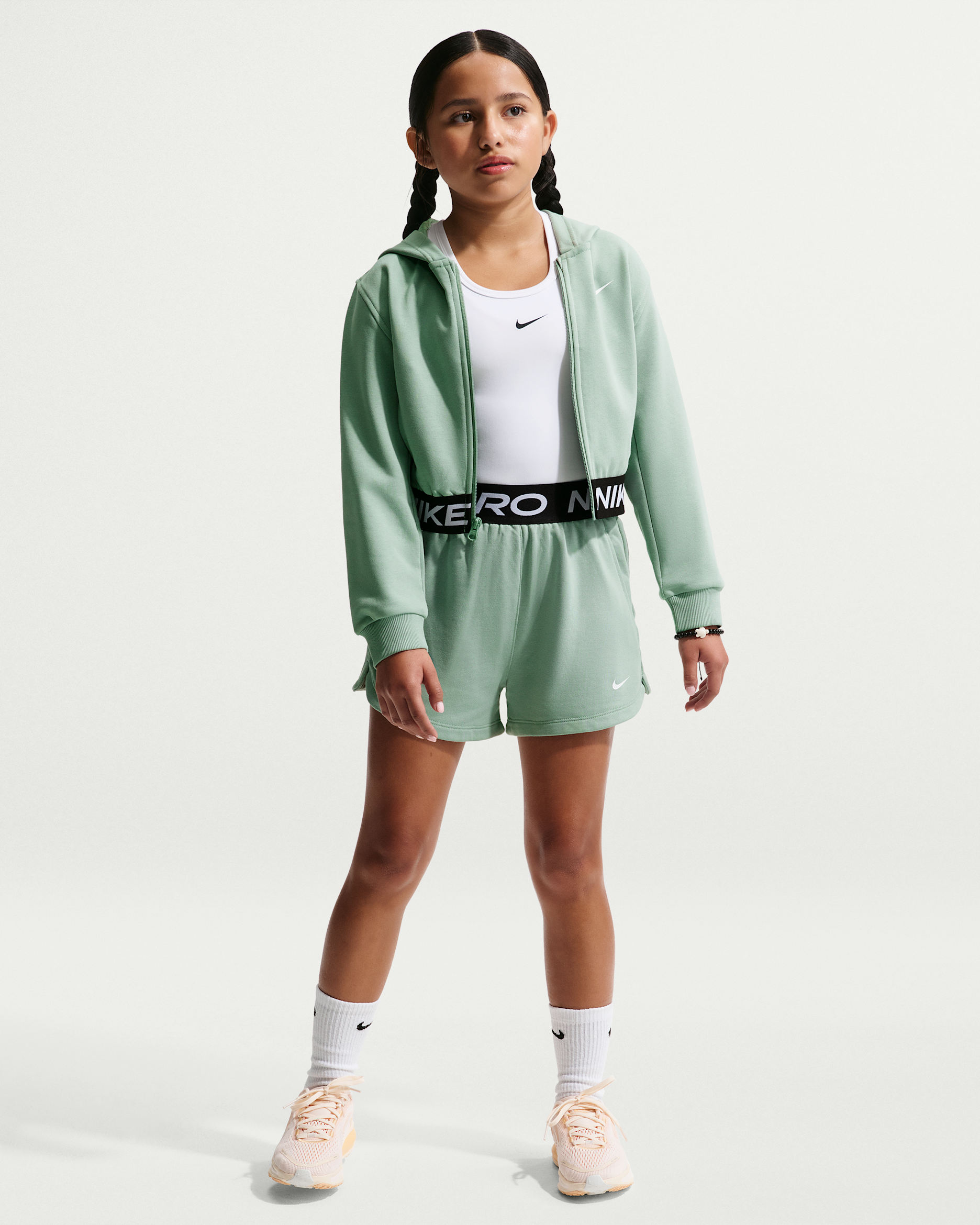 Nike Pro Fleece Older Kids' (Girls') Dri-FIT Shorts - Steam/Steam/Black/White