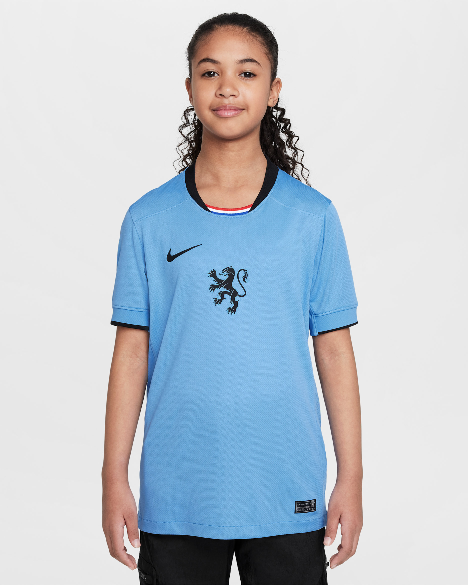 Netherlands 2025 Stadium Away (Women's Team) Big Kids' Nike Dri-FIT Soccer Replica Jersey - Blue Beyond/Black