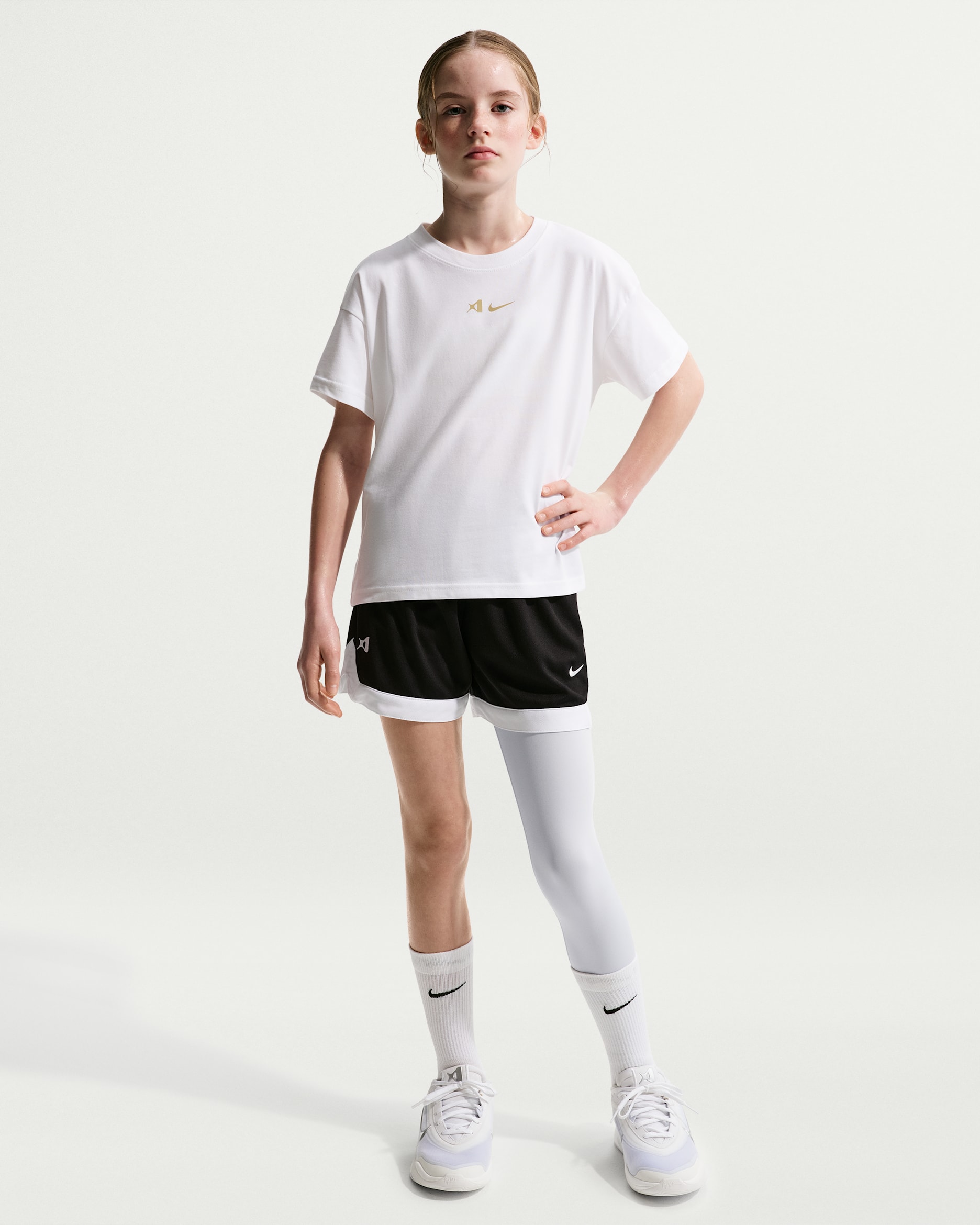 Leggings de básquetbol asimétricos de una sola pierna de tiro medio para niña A'ja Wilson - Platino puro/Hiperrosa