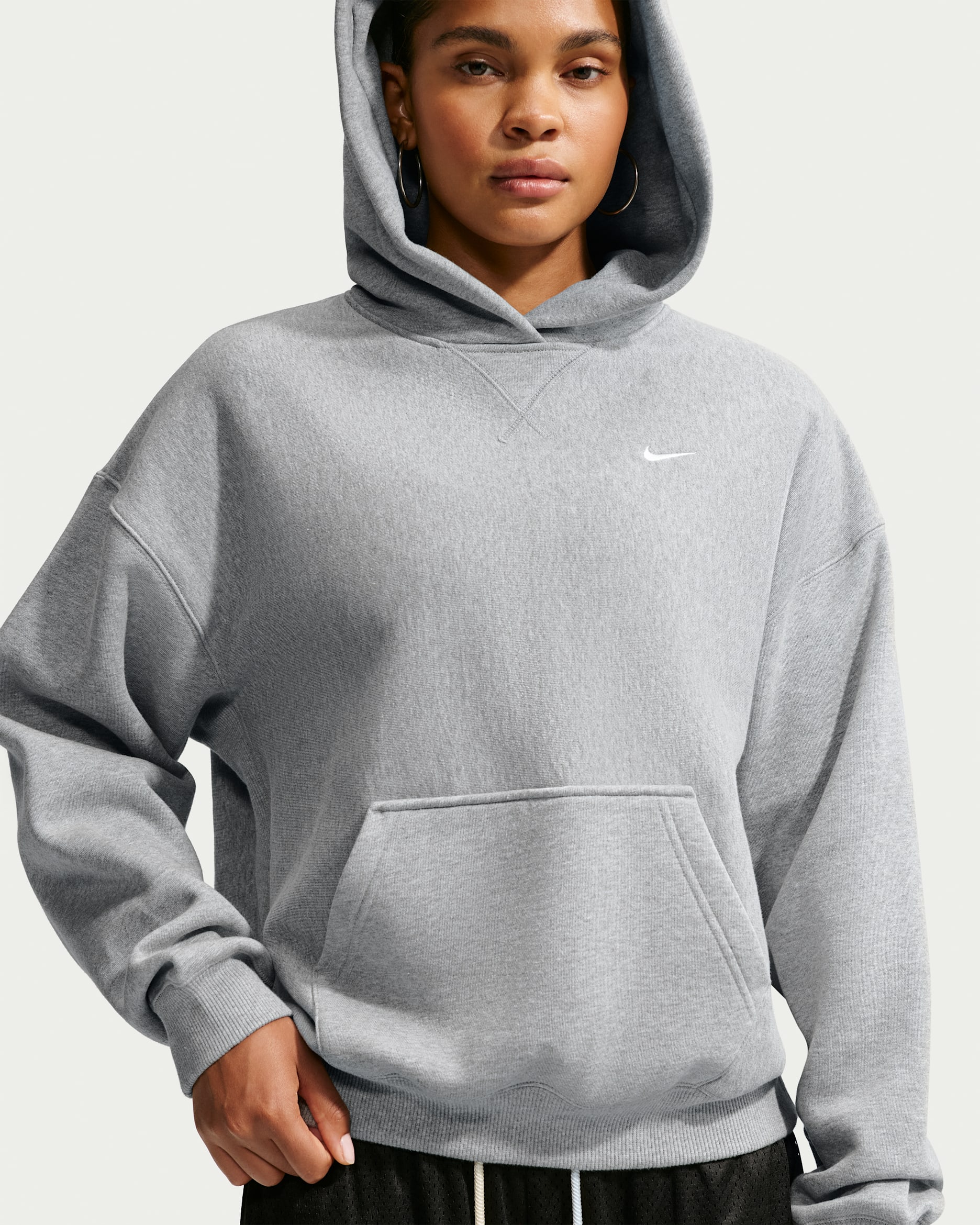 Nike Studio Fleece Heavyweight Women's Oversized Pullover Hoodie - Dark Grey Heather/Sail