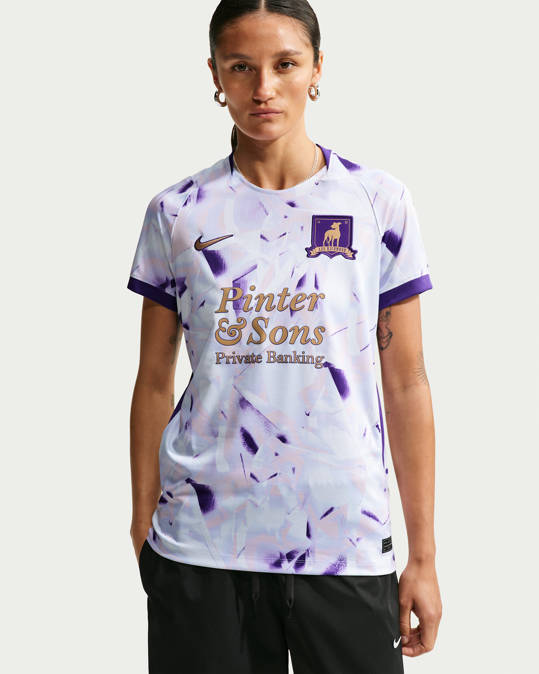 Tercera equipación Stadium AFC Richmond 2026 Camiseta de fútbol Replica Nike Dri-FIT - Mujer - Blanco/Court Purple/Jersey Gold