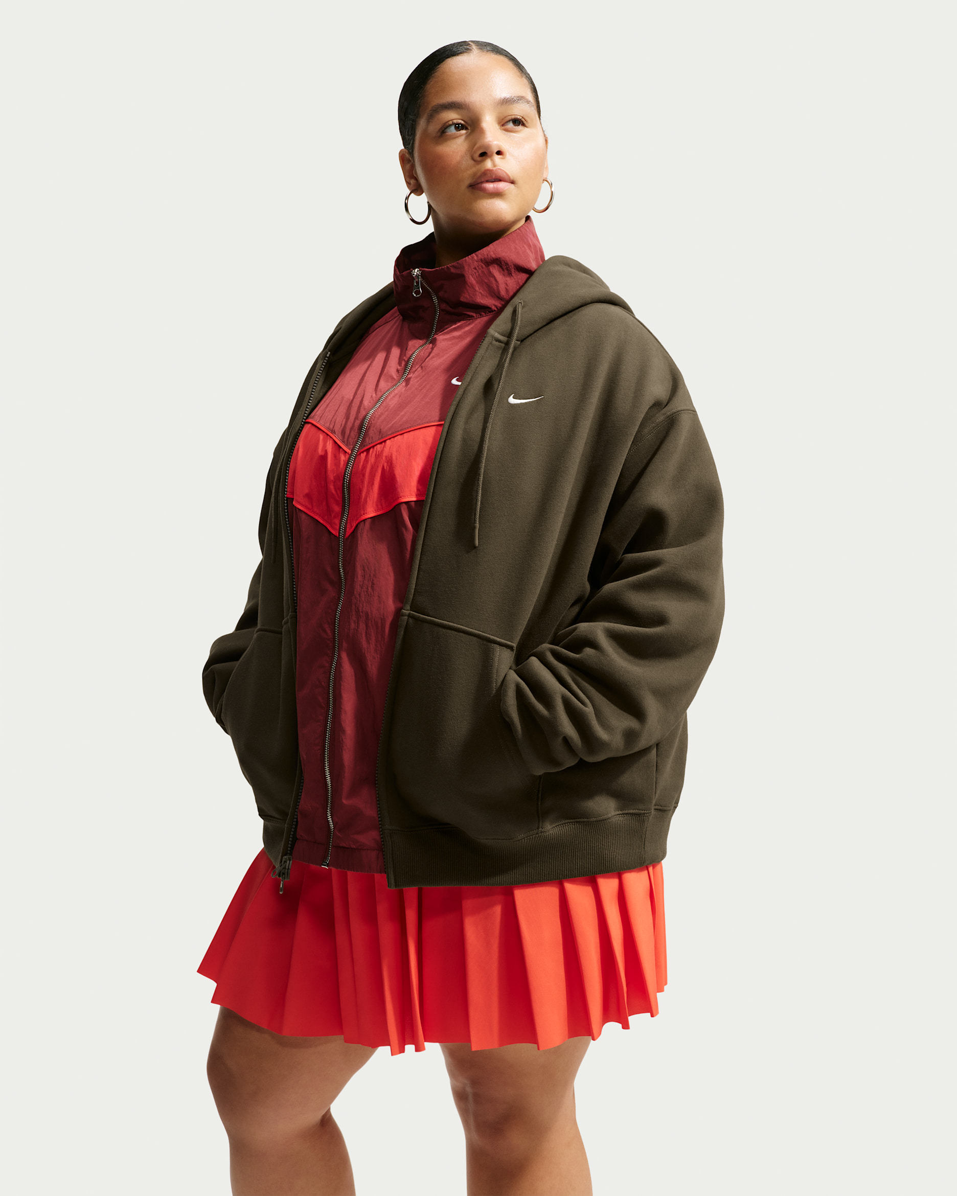 Nike Studio Fleece Medium Weight Women's Oversized Full-Zip Hoodie - Dark Hazel/Sail