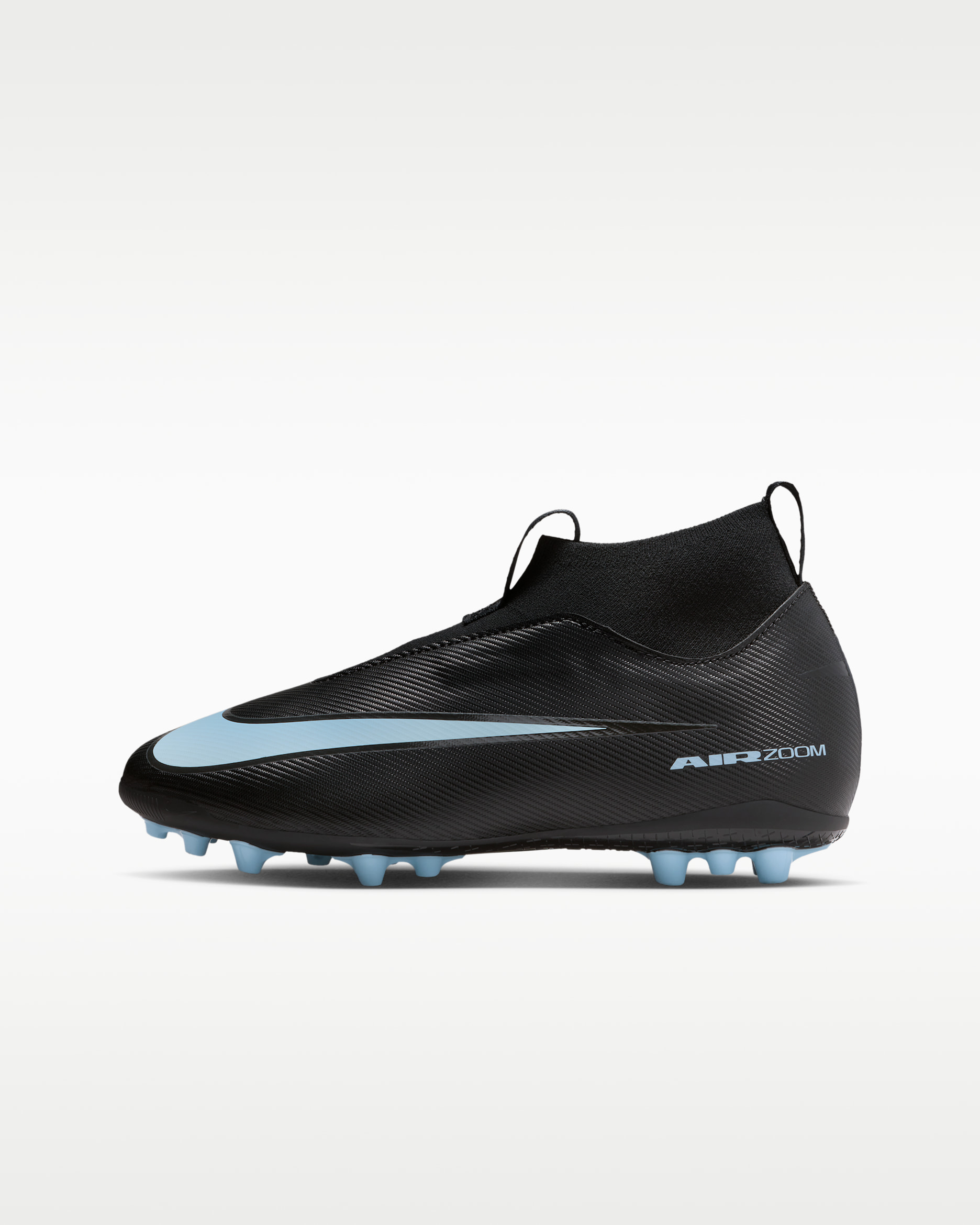 Nike Jr. Mercurial Superfly 10 Academy Younger/Older Kids' Artificial-Grass High-Top Football Boot - Black/Ice Blue