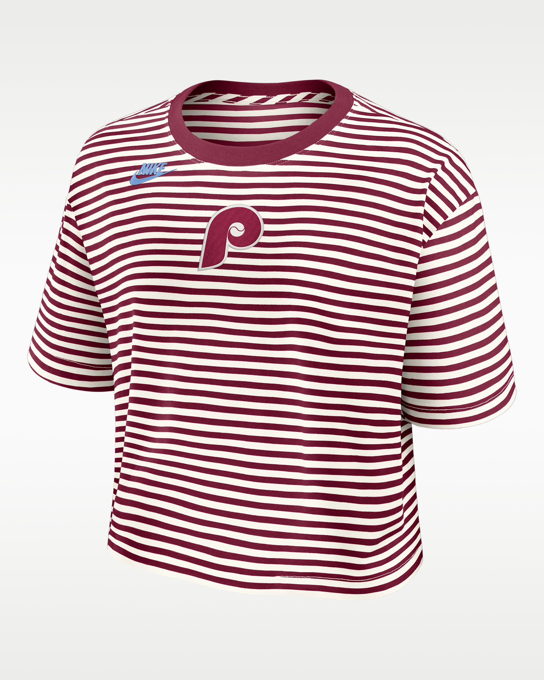 Playera Nike de la MLB cropped para mujer Philadelphia Phillies Cooperstown Logo Striped - Castaña