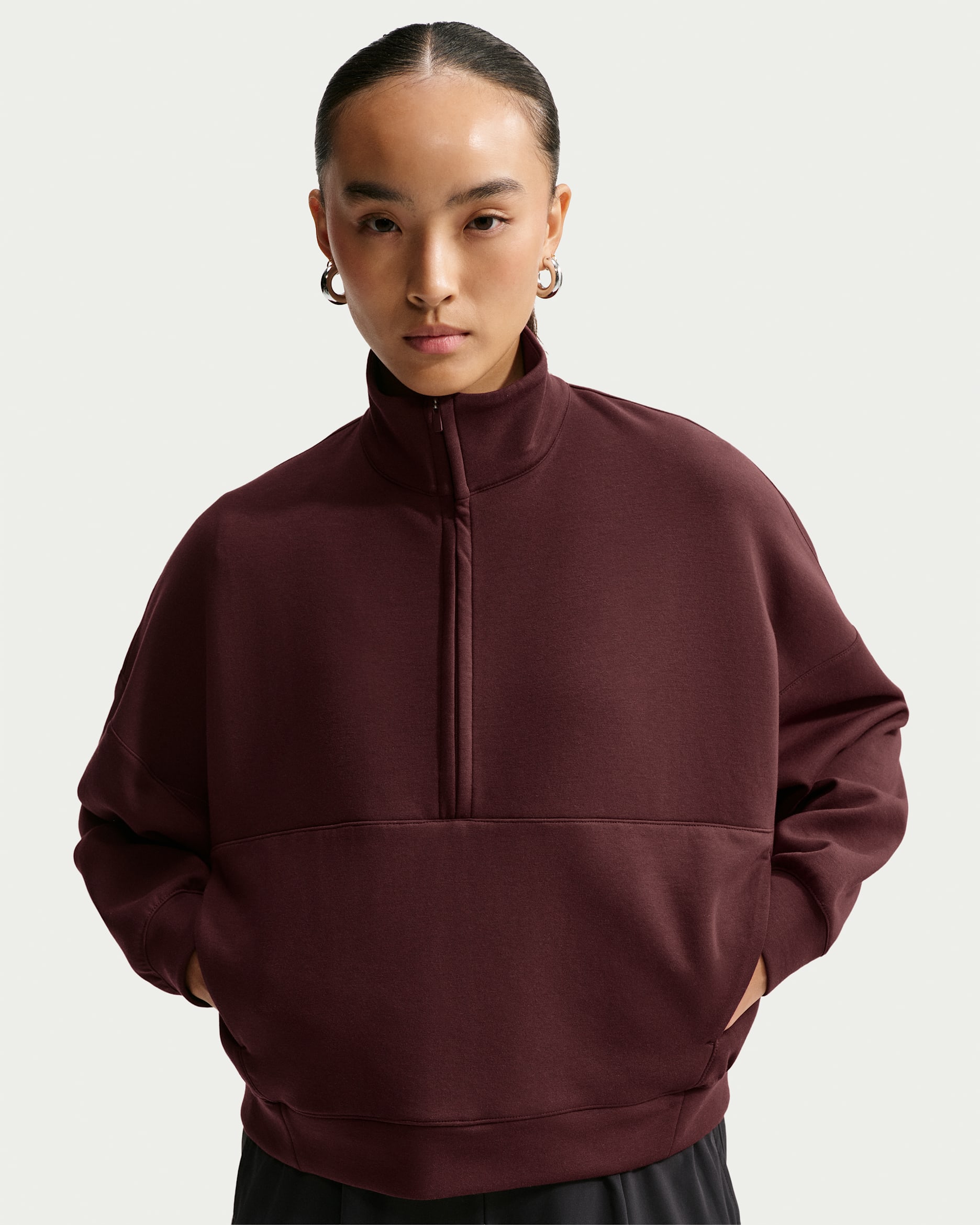 ナイキ 24.7 ImpossiblySoft ウィメンズ Dri-FIT オーバーサイズド 1/2ジップ トップ - ミスティックデイツ/ライトボルダー