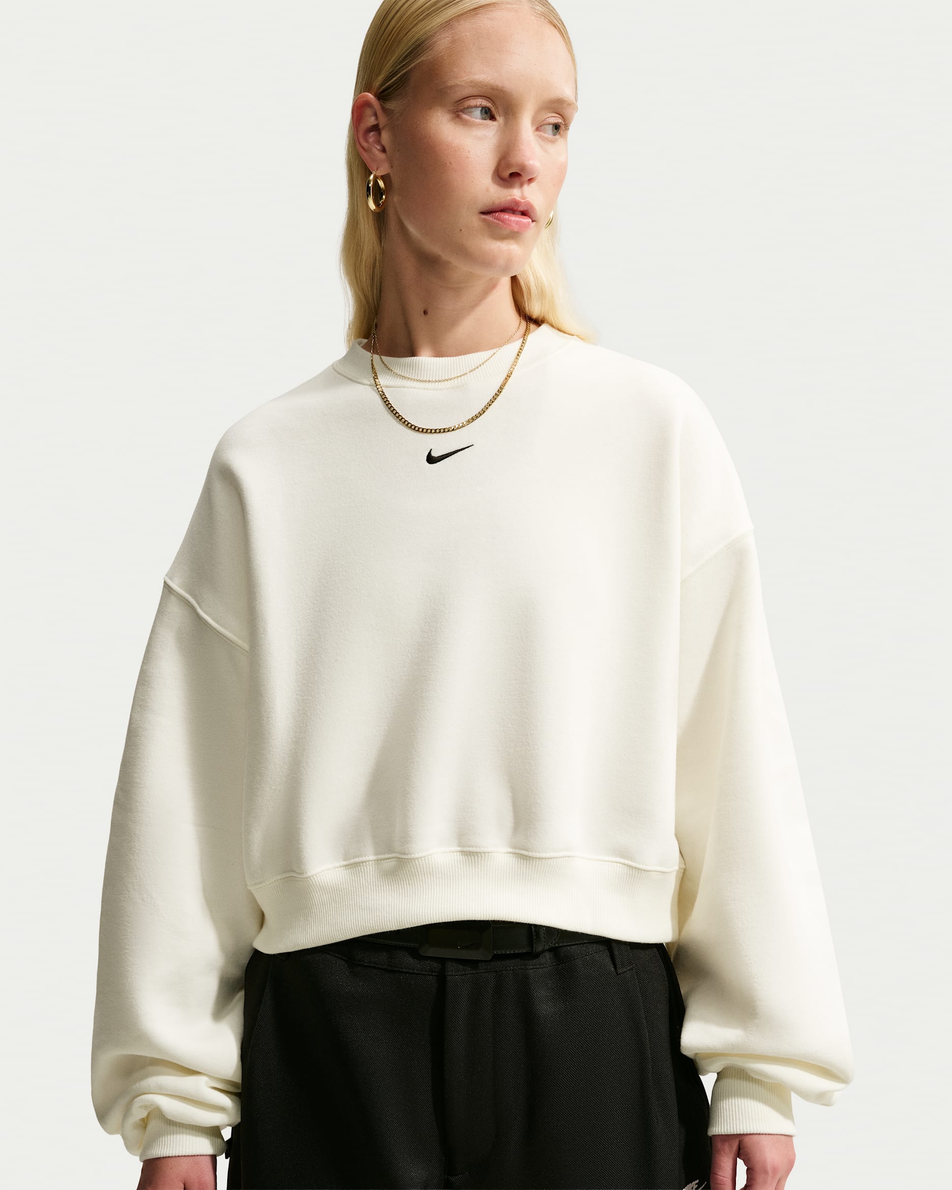 Nike Studio Fleece Medium Weight Women's Oversized Cropped Crew - Sail/Black