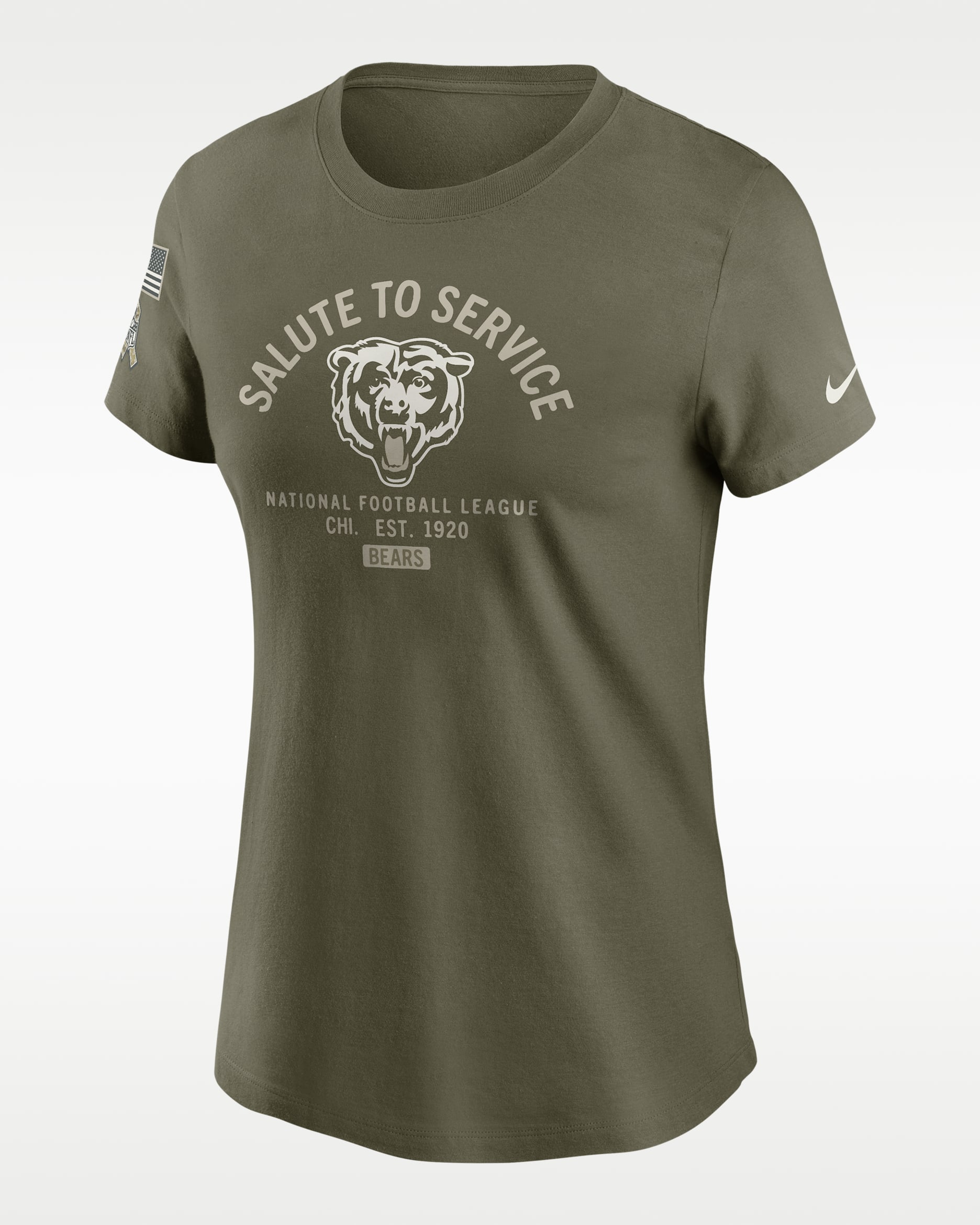 Chicago Bears Salute to Service Sideline Women's Nike NFL T-Shirt - Olive