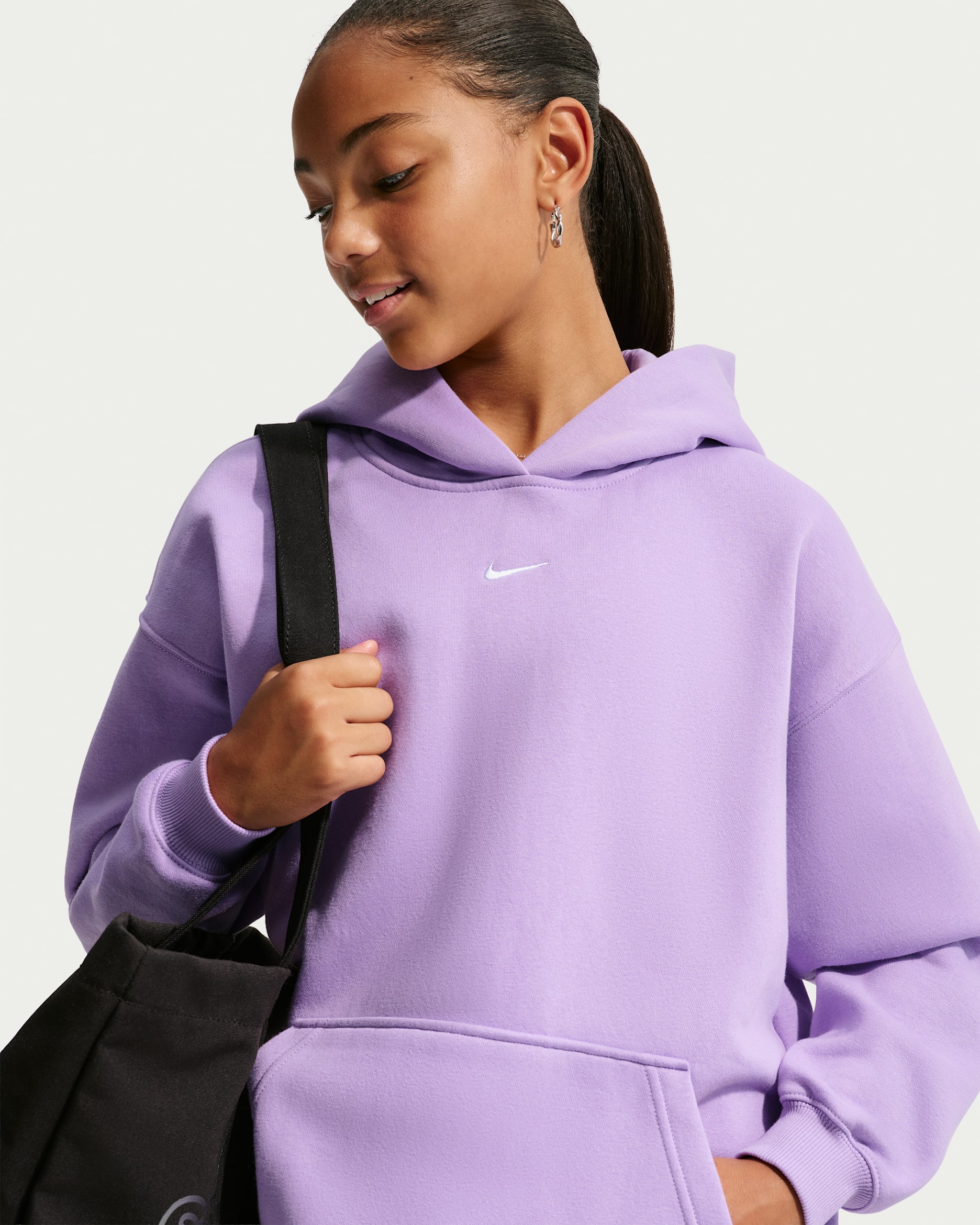 Sweat à capuche oversize Nike Sportswear Studio Fleece pour fille - Violet Star/Blanc