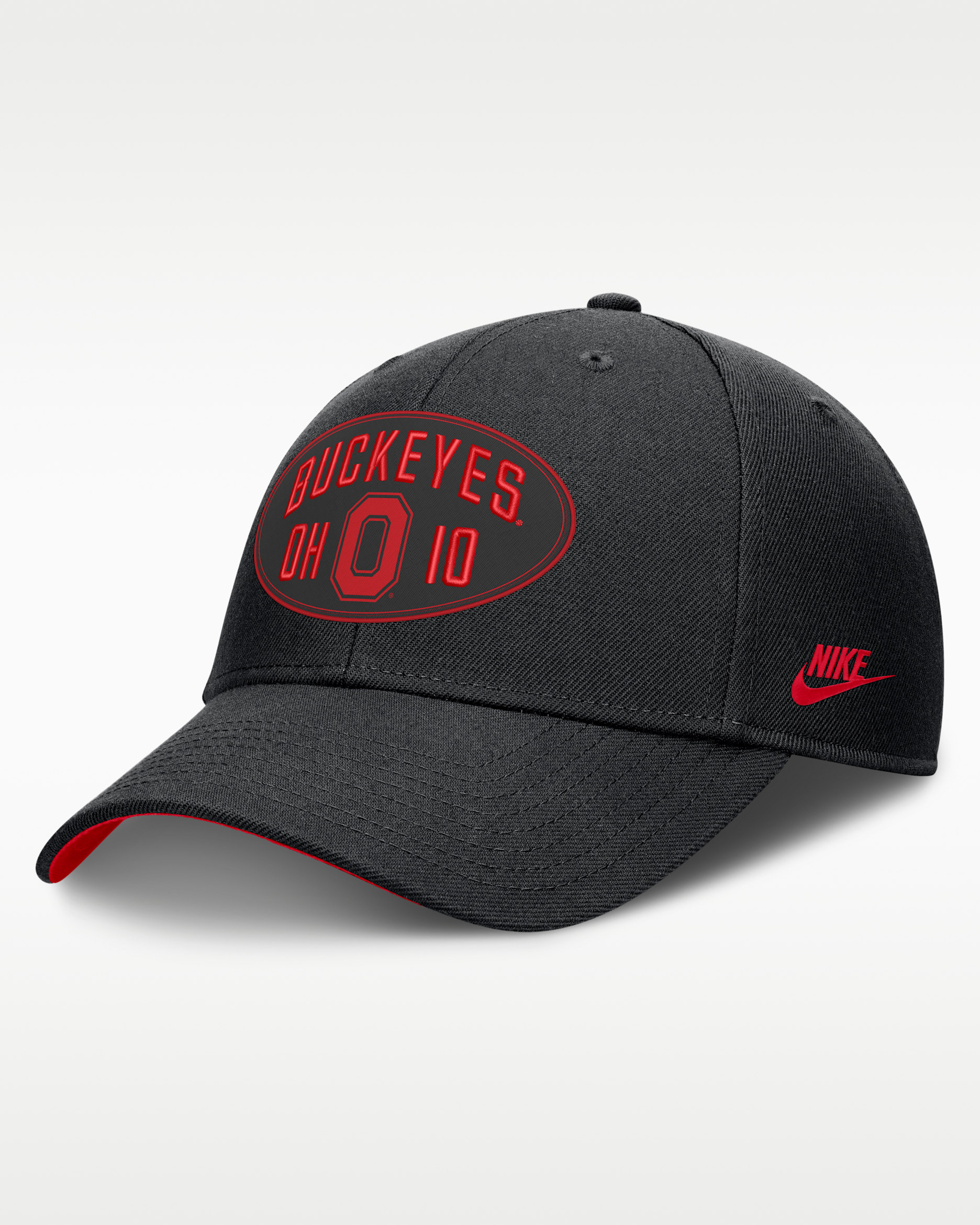 Ohio State Legacy Letter & Location Rise Men's Nike Dri-FIT College A-Frame Adjustable Hat - Black/Red