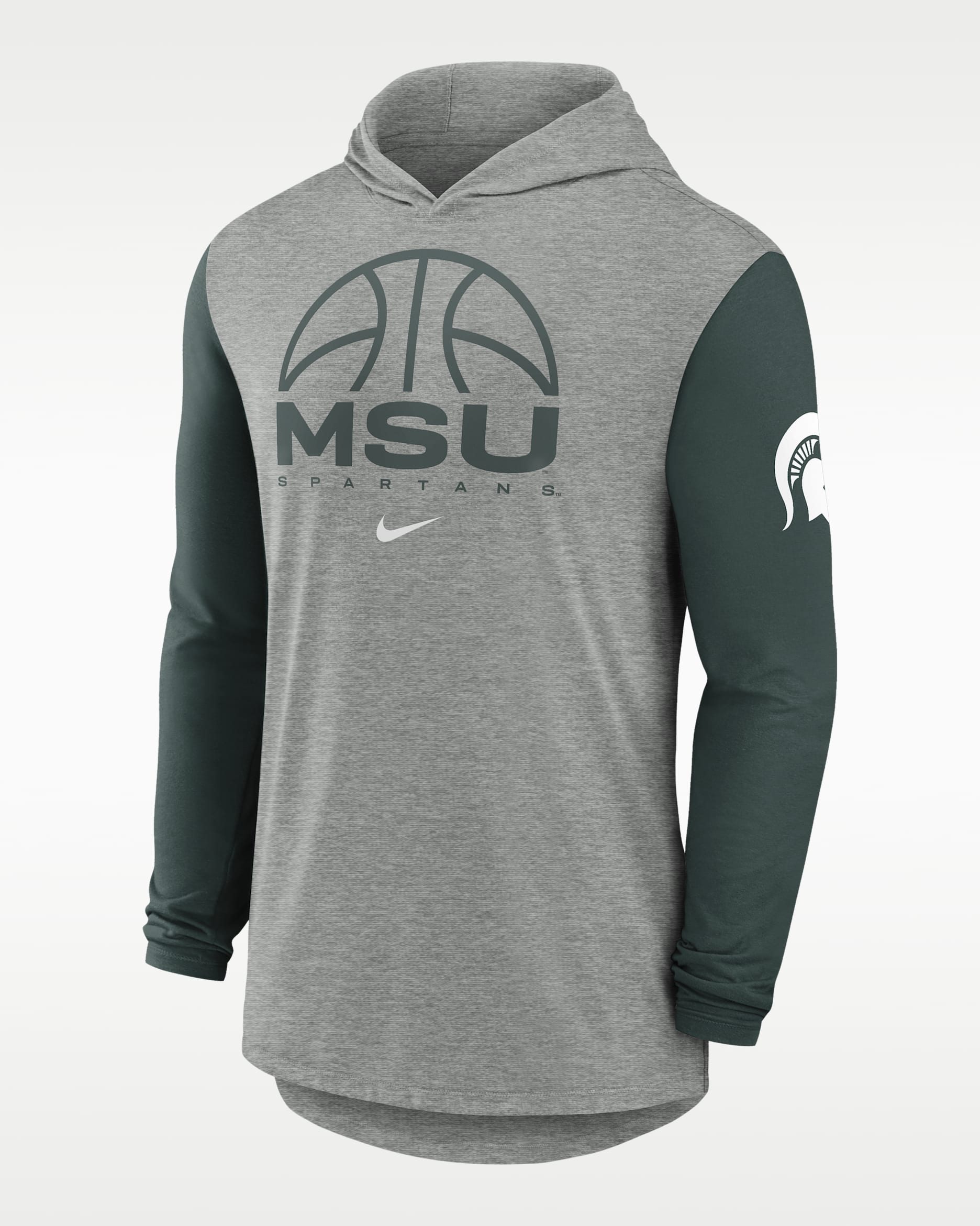 Michigan State Basketball Men's Nike Dri-FIT College Long-Sleeve Hooded T-Shirt - Grey