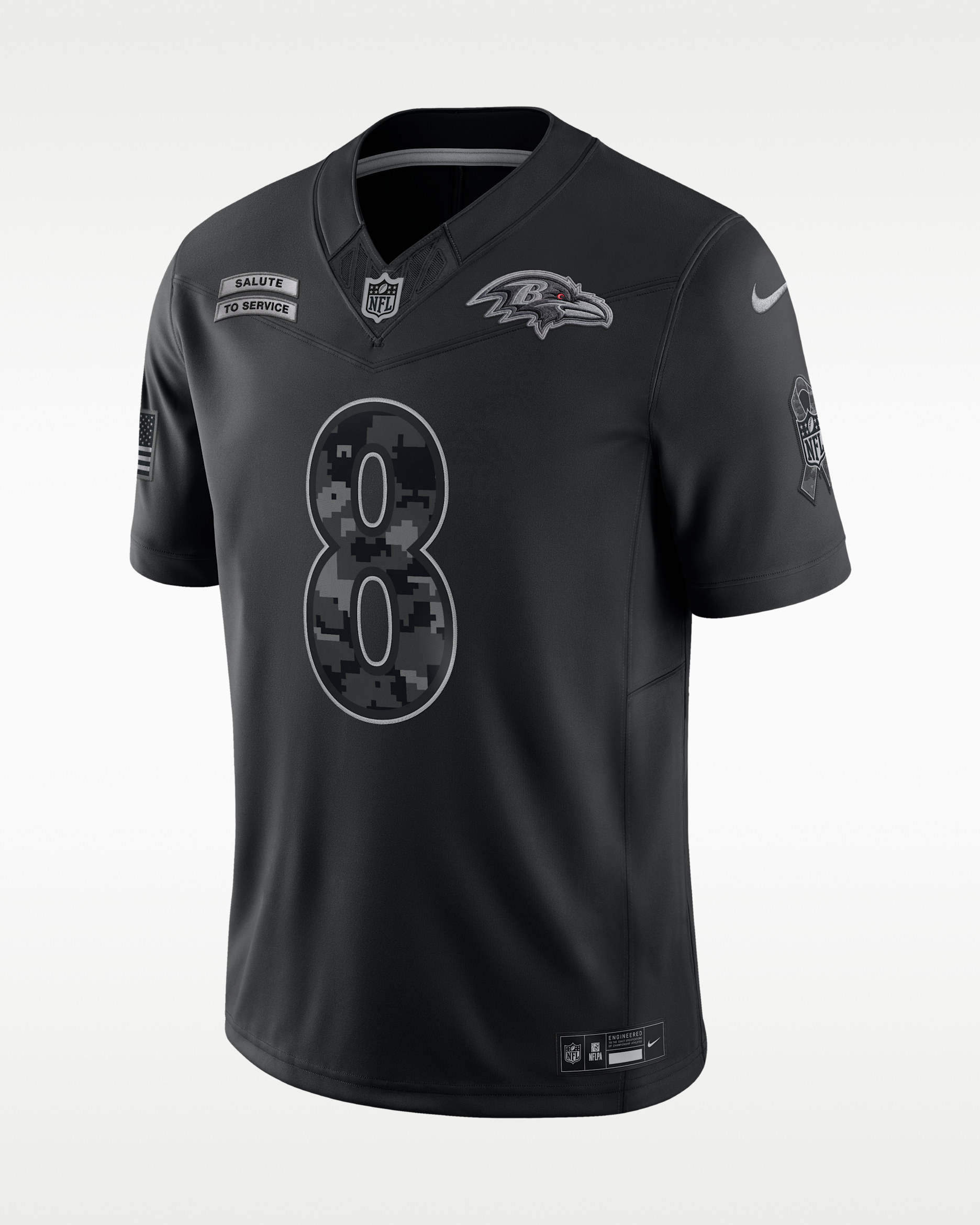 Jersey Nike Dri-FIT Limited de la NFL para hombre Lamar Jackson Baltimore Ravens Salute to Service - Negro
