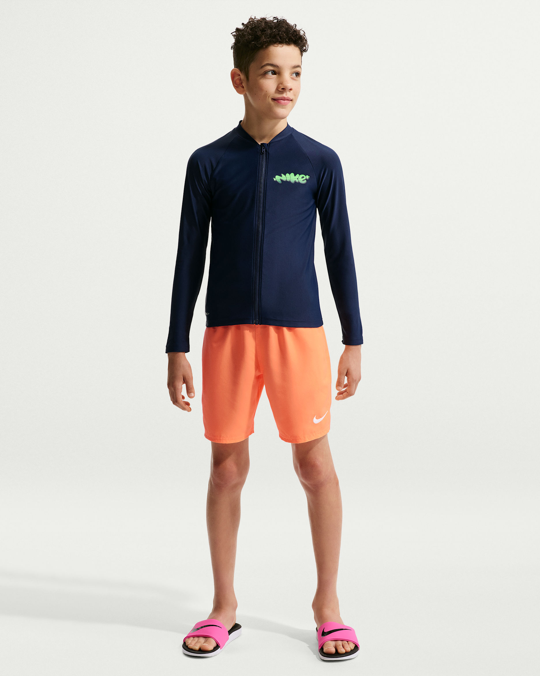 Shorts de playa o alberca con forro de ropa interior de 15 cm para niño talla grande Nike Swim Breaker Essential - Naranja pulso/Naranja pulso/Blanco/Blanco