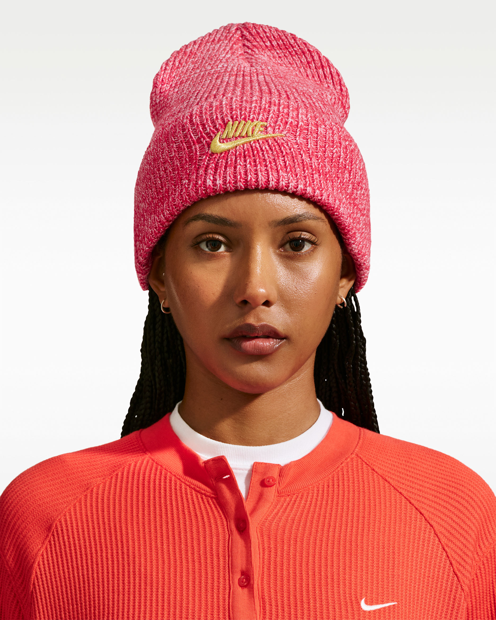 Nike Peak Tall-Cuff Holiday Beanie - University Red/Sail/Metallic Gold