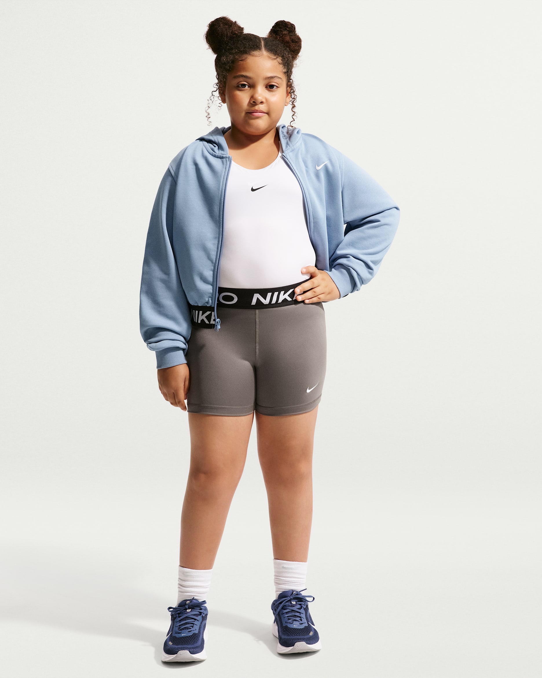 Nike Pro Girls' Dri-FIT Shorts (Extended Size) - Cave Stone/White