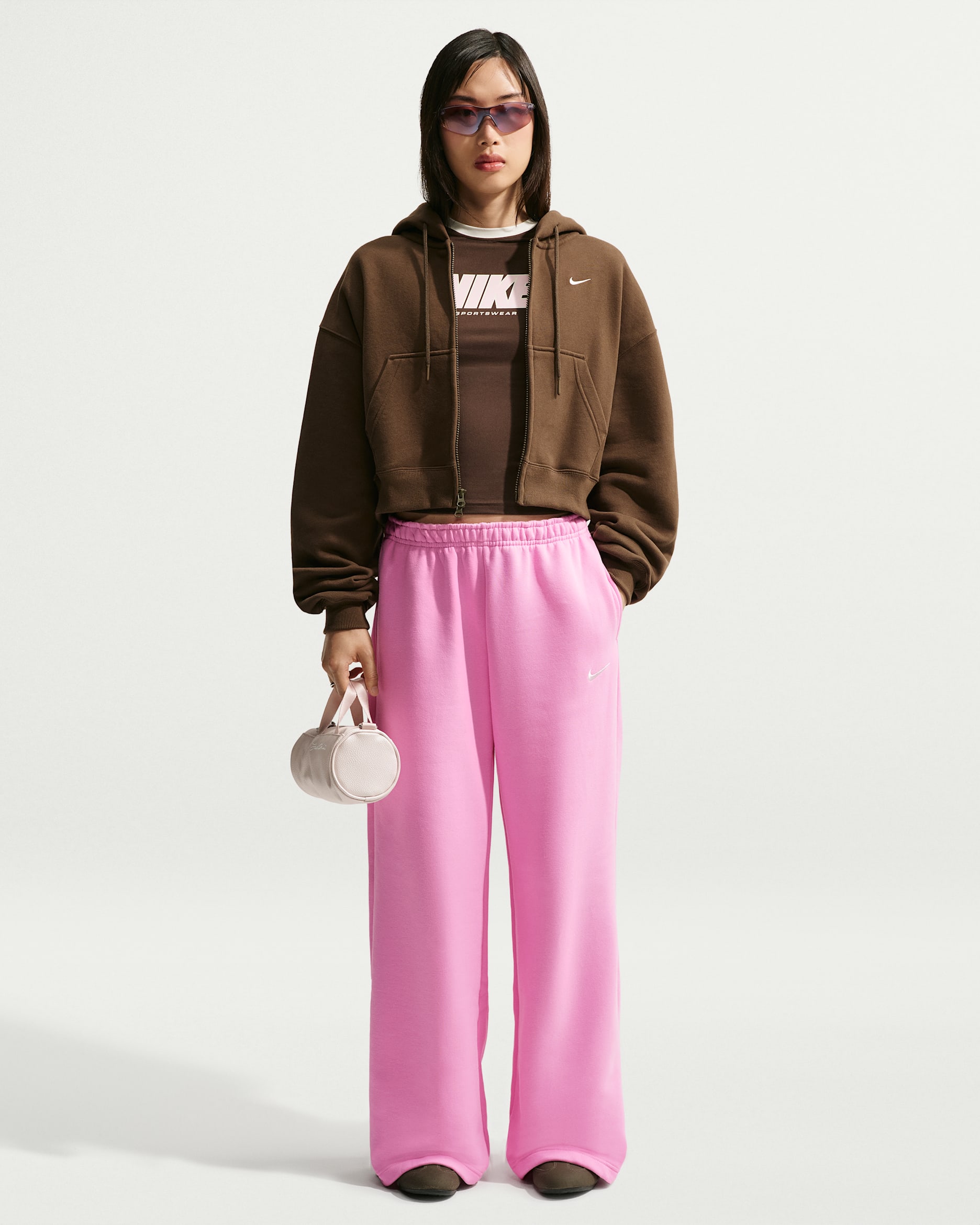Nike Studio Fleece Medium Weight Women's Mid-Rise Wide-Leg Pants - Pink Rise/Sail