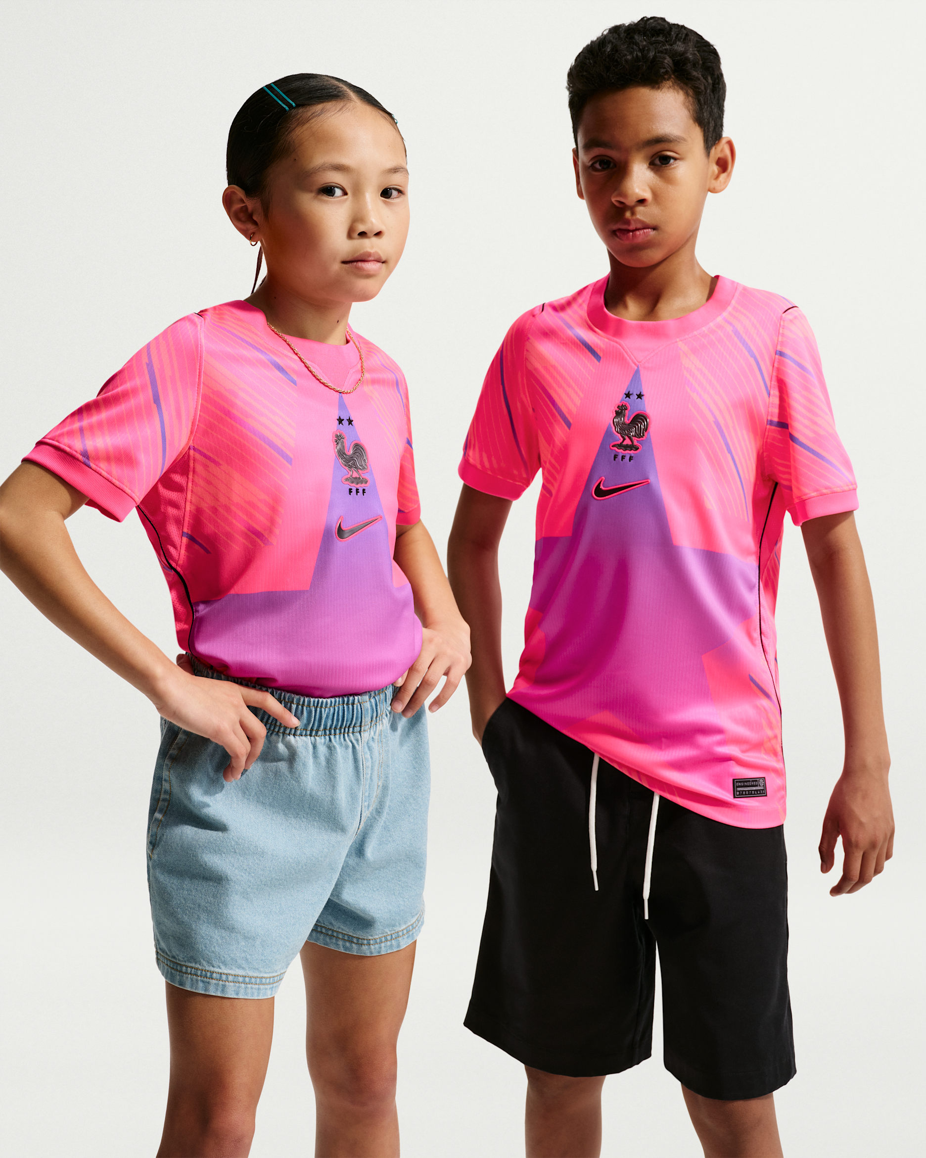 Maillot de foot à manches courtes Replica Nike Dri-FIT FFF 2026 Stadium Gardien de but pour ado - Hyper Pink/Sunset Pulse/Bright Violet/Noir