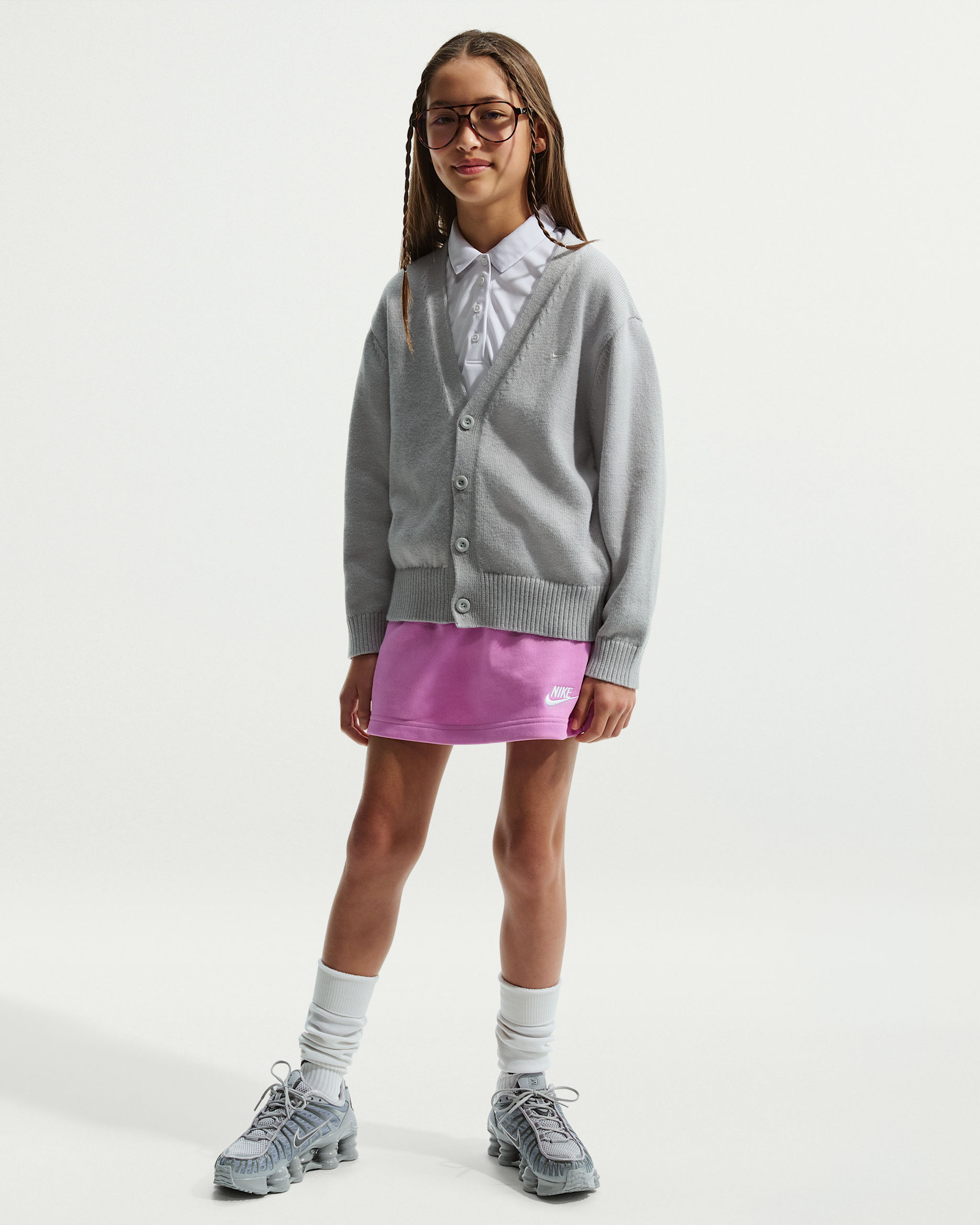 Falda de French Terry para niñas talla grande Nike Sportswear Club - Magenta claro/Magenta claro/Blanco