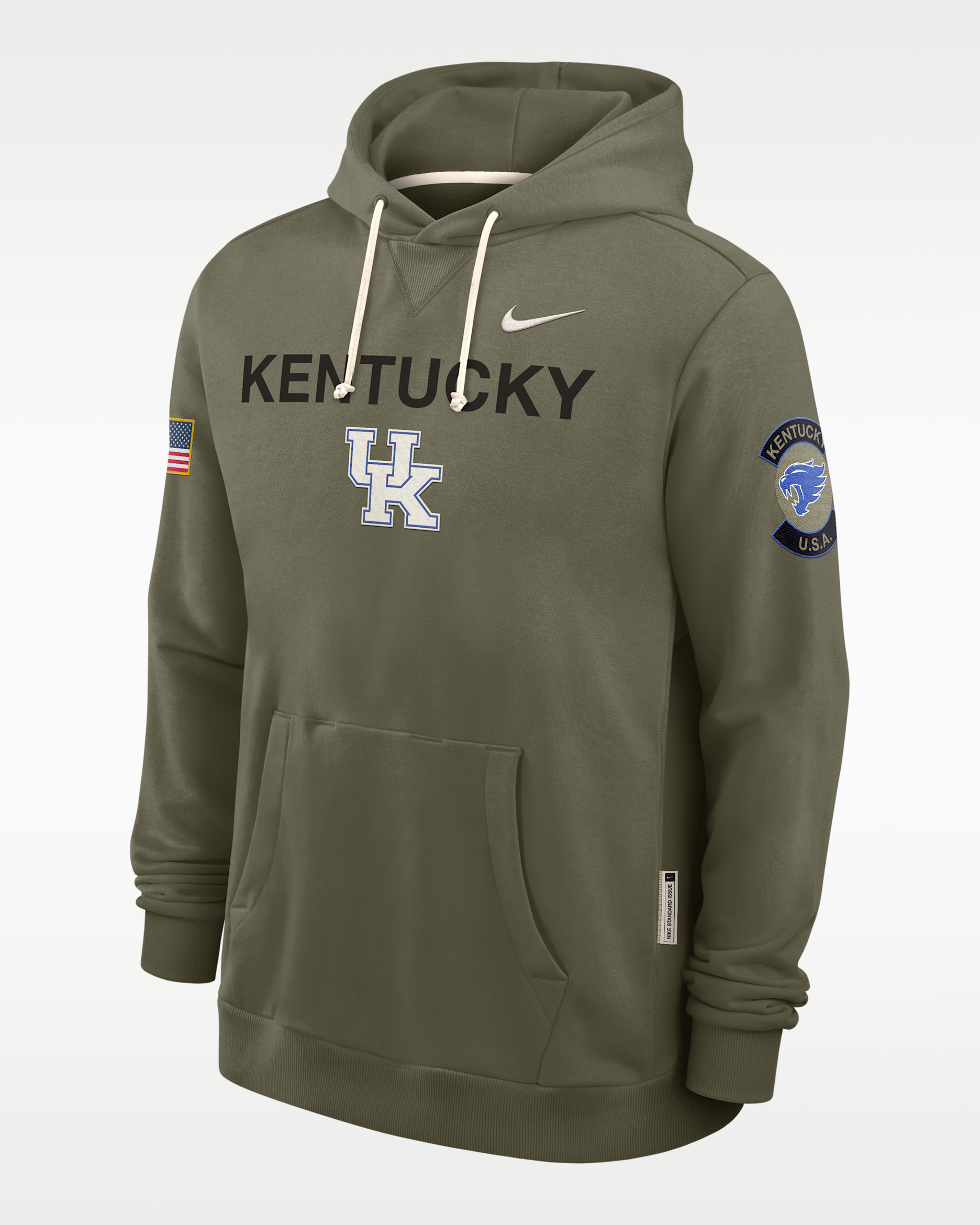 Sudadera con gorro sin cierre universitaria Nike Dri-FIT para hombre Kentucky 2025 Military Appreciation - Oliva