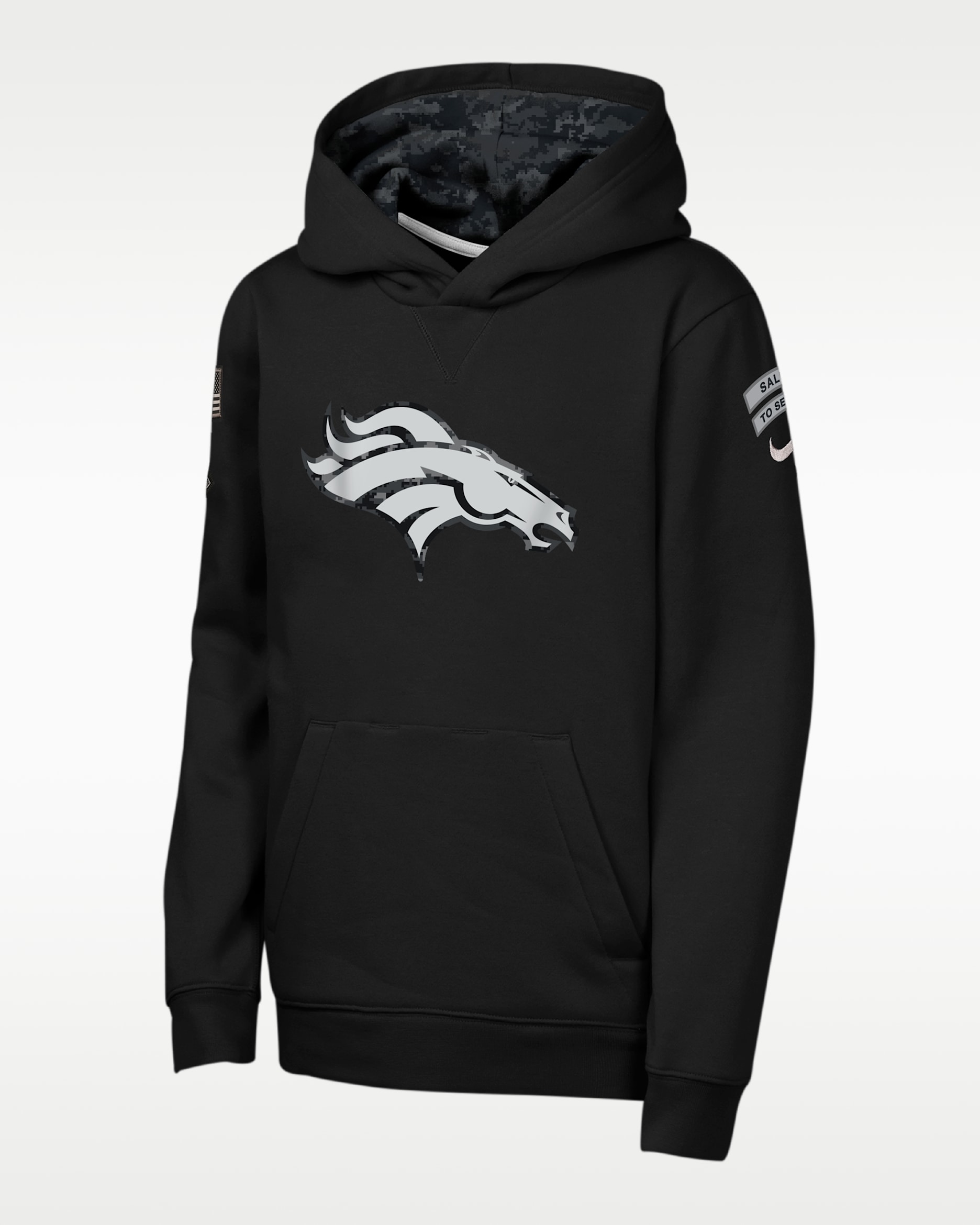 Sudadera con gorro sin cierre Nike de la NFL para niños talla grande Denver Broncos Salute to Service Sideline Club - Negro