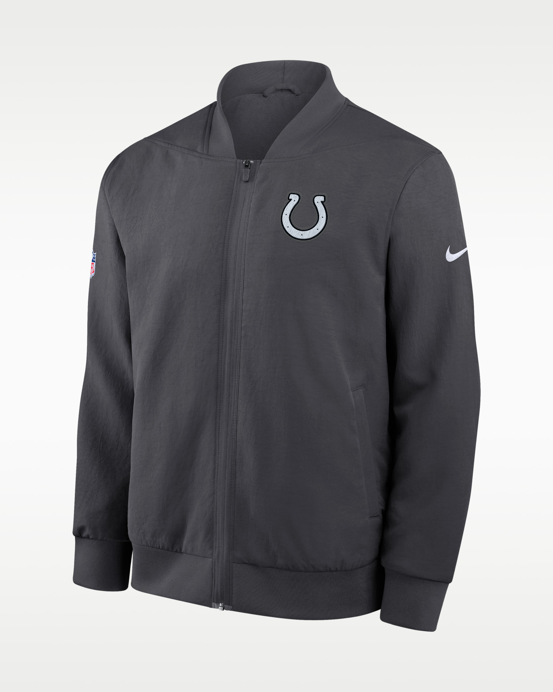 Chamarra bomber Nike de la NFL de cierre completo para hombre Indianapolis Colts Rivalries Collection Sideline - Antracita