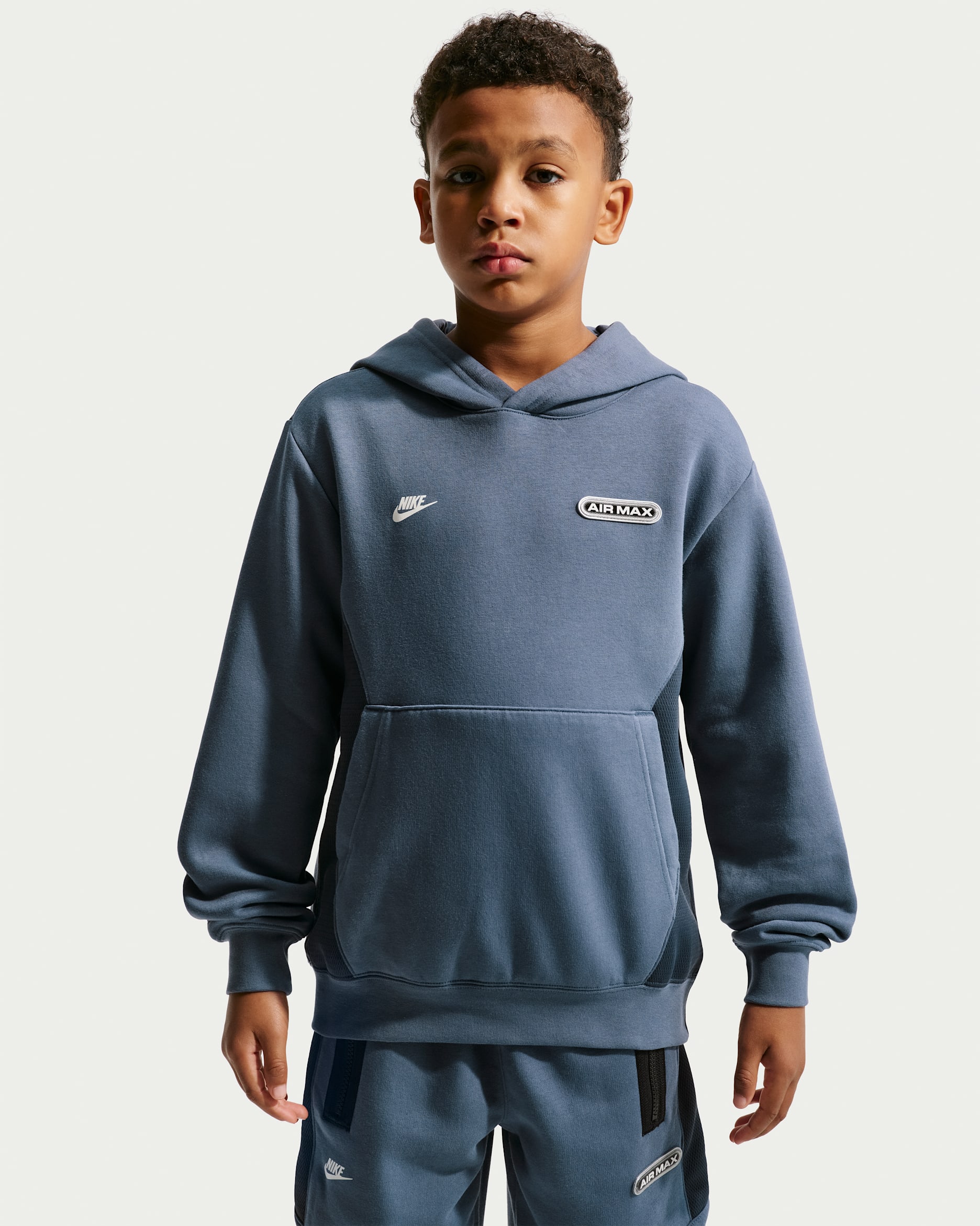 Nike Sportswear Air Max Older Kids' (Boys') Fleece Pullover Hoodie - Diffused Blue/Thunder Blue/Black
