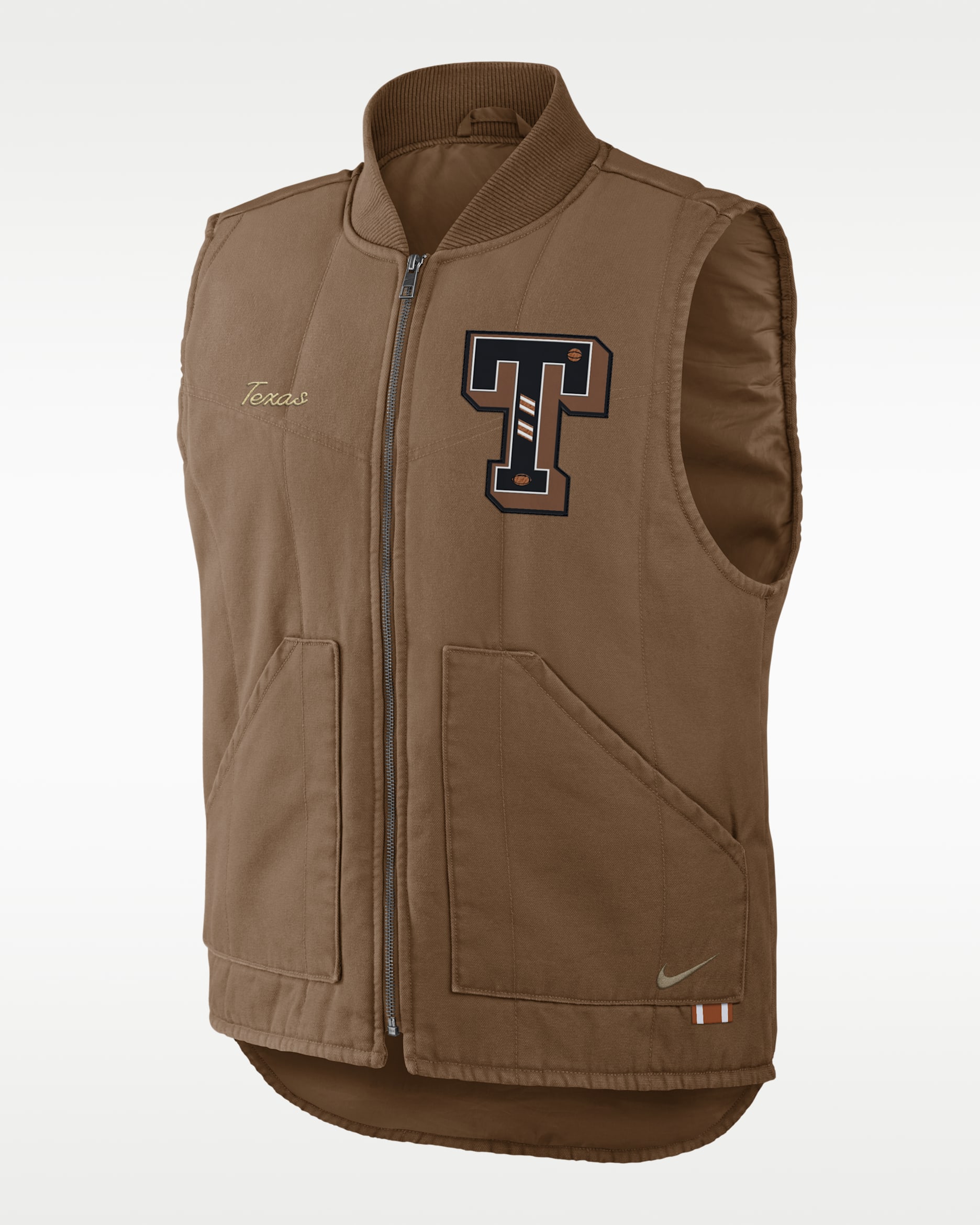 Chaleco universitario Nike acolchado de cierre completo para hombre Texas Academic - Tostado británico claro