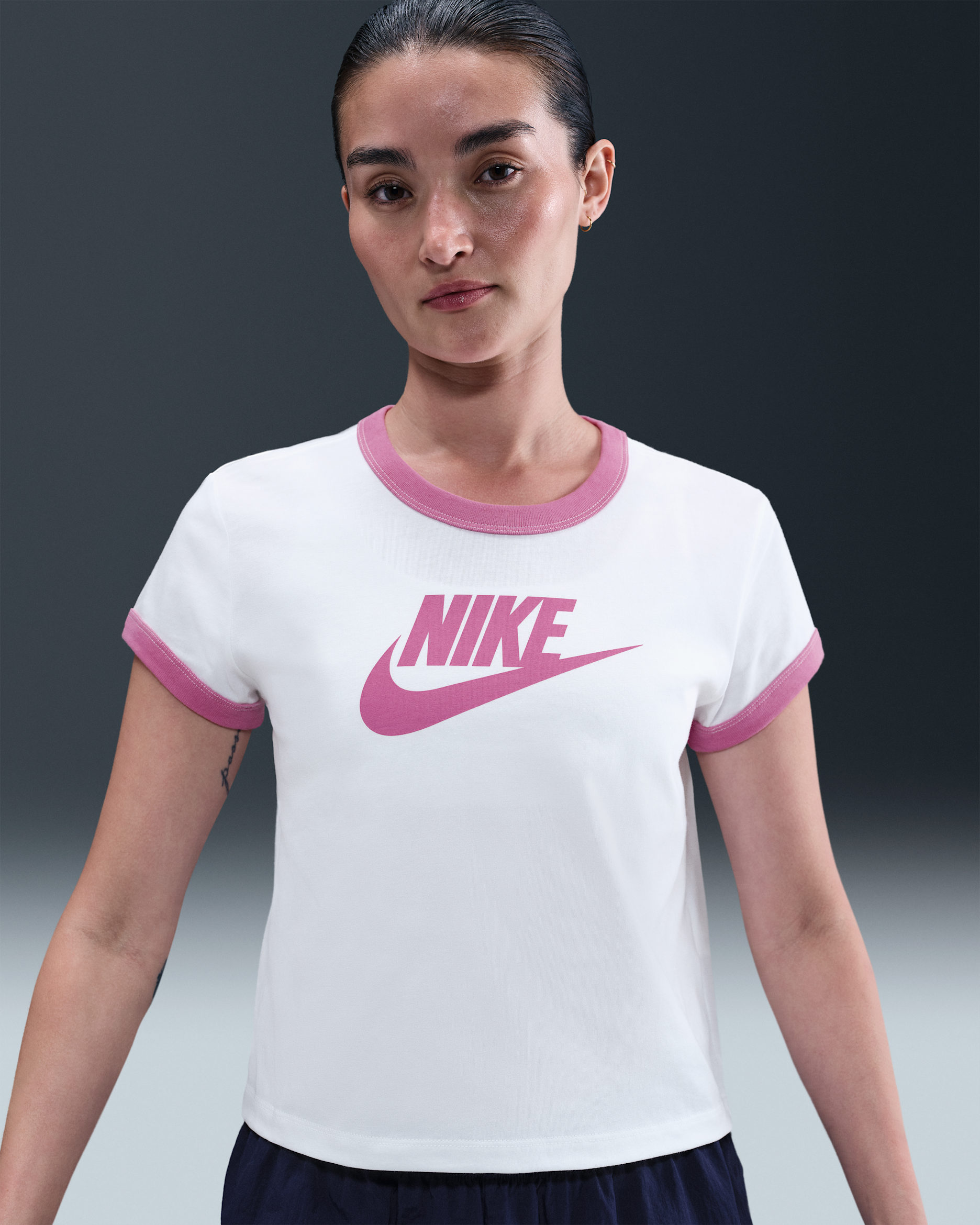 Nike Sportswear Women's Short-Sleeve Ringer T-Shirt - White/Playful Pink