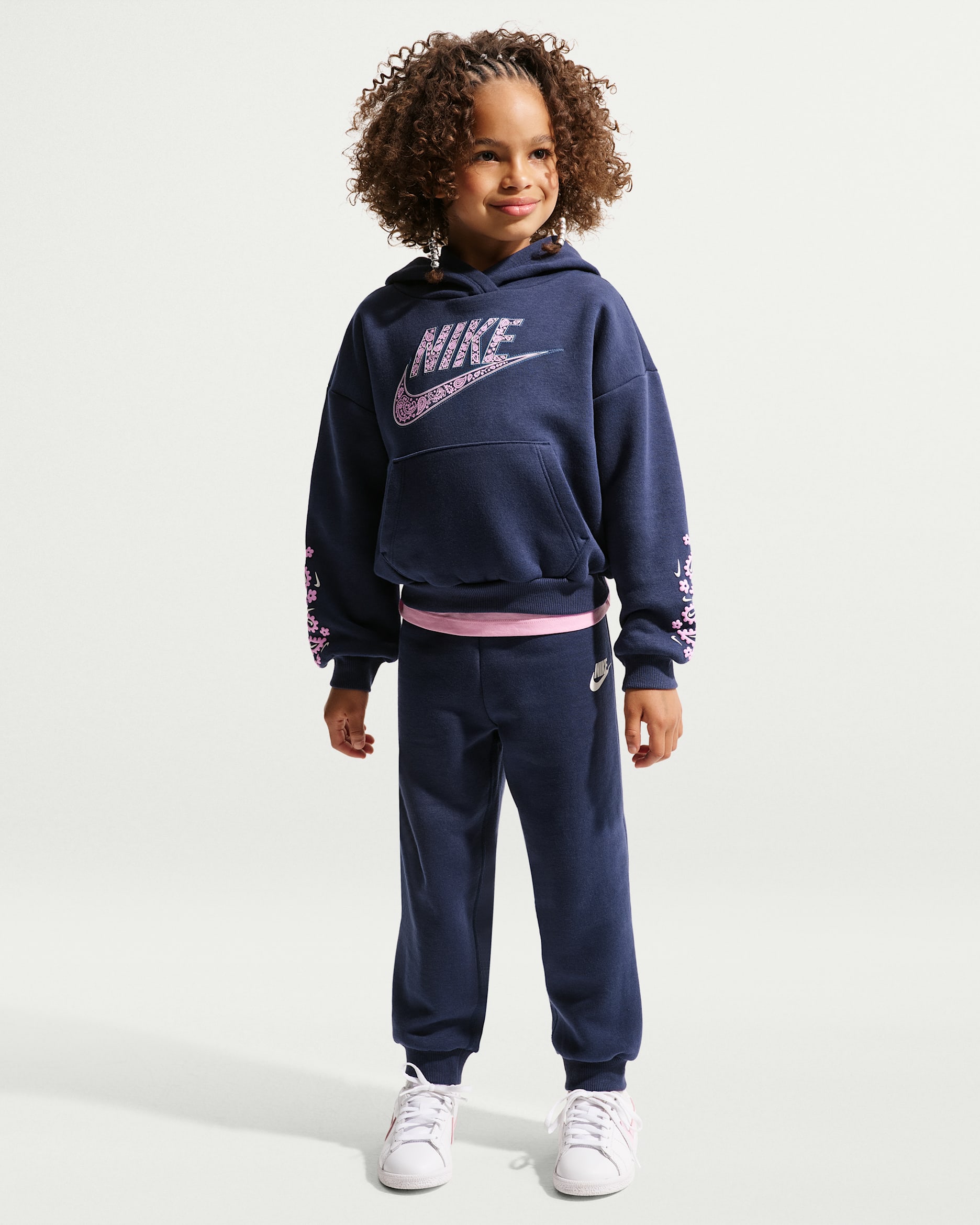 Conjunto de sudadera con gorro y pantalones de entrenamiento para niños talla pequeña Nike Retro Remix - Azul marino medianoche