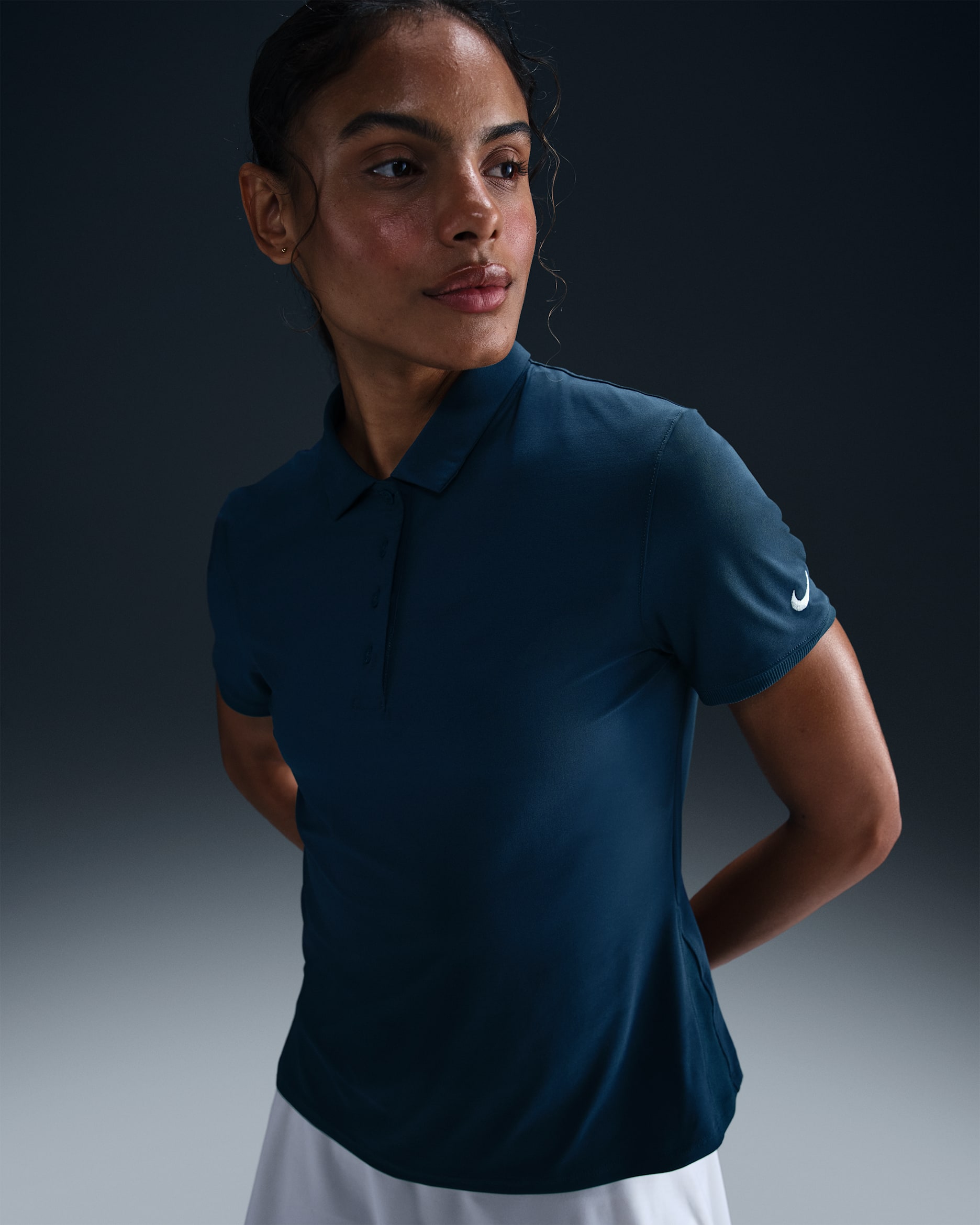 Polo de golf de manga corta Dri-FIT para mujer Nike Victory - Azul marino militar/Blanco