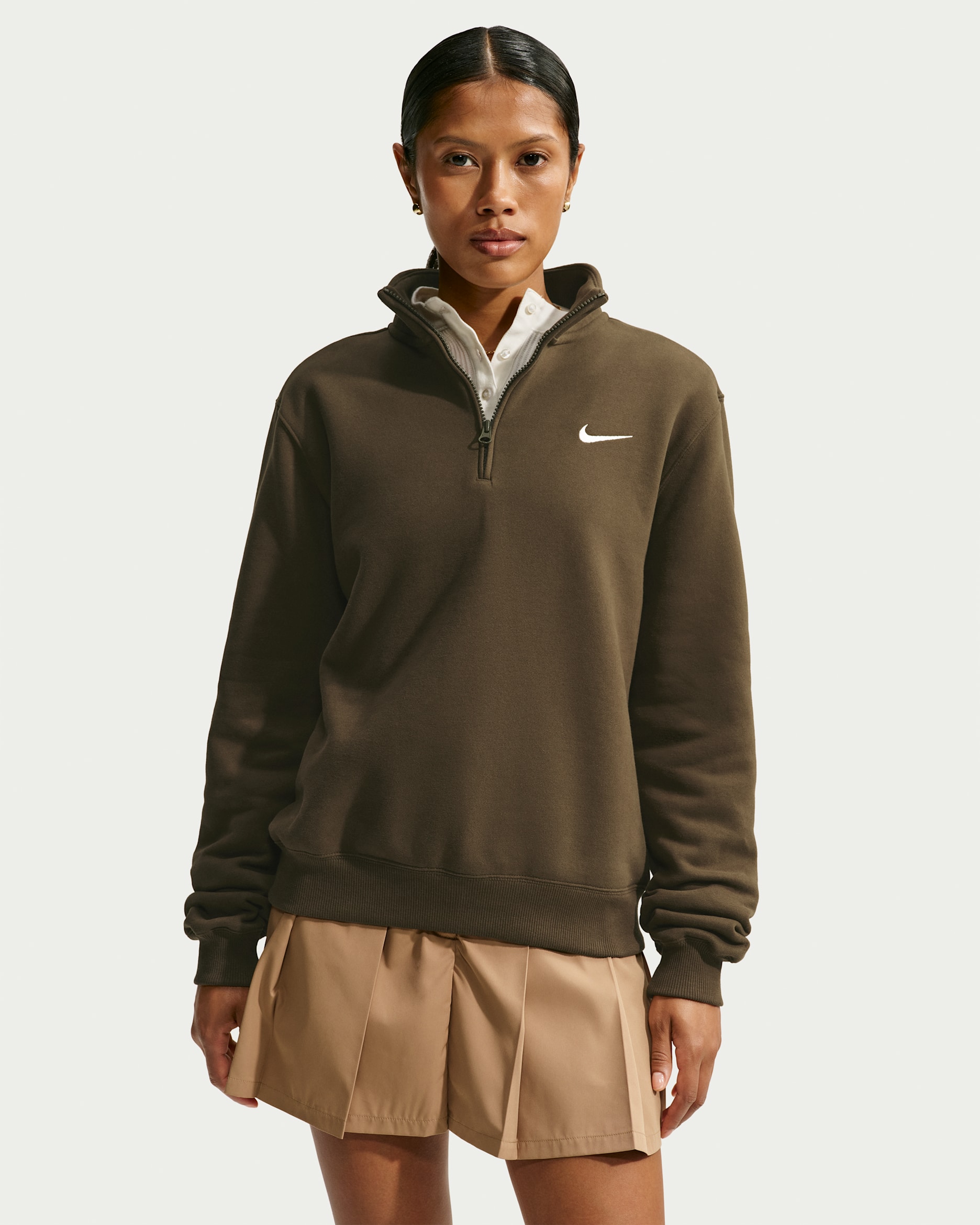 Nike Studio Fleece Medium Weight Women's 1/4-Zip Top - Dark Hazel/Sail