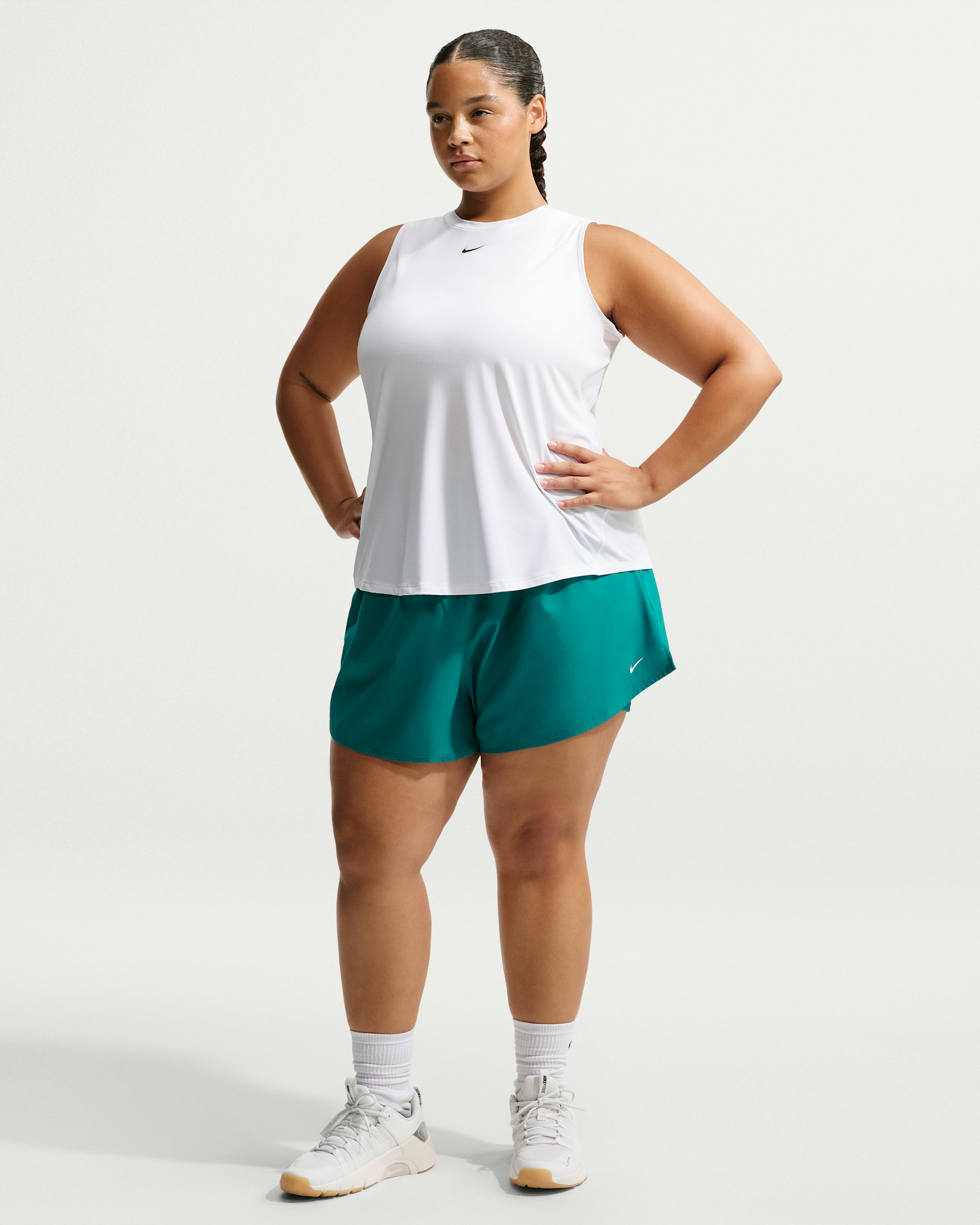 Nike Dri-FIT One Women's High-Waisted 3" 2-in-1 Shorts (Plus Size) - Bright Spruce/White