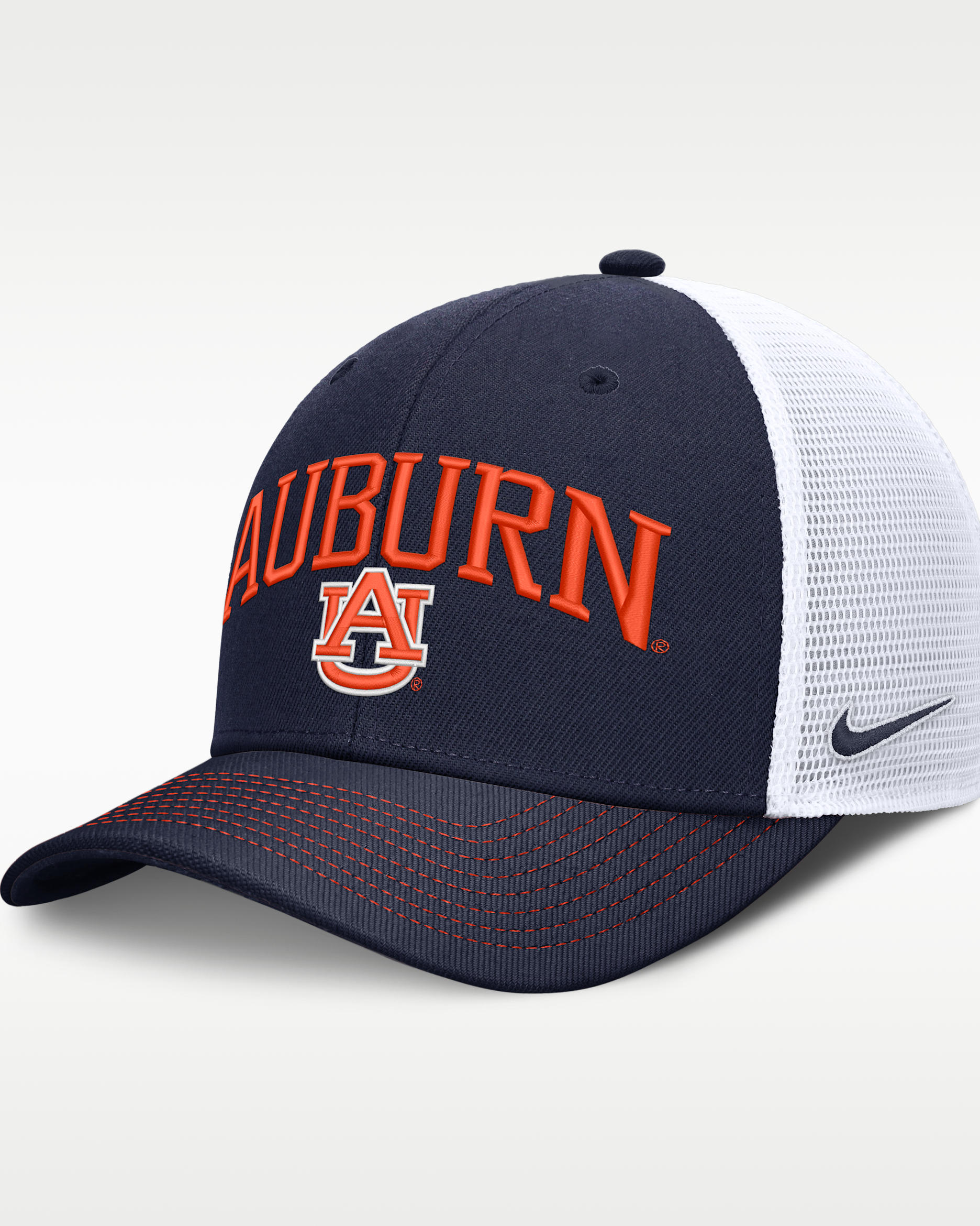 Gorra de rejilla universitaria Nike Dri-FIT ajustable para hombre Auburn Primetime Arched - Azul marino/Blanco