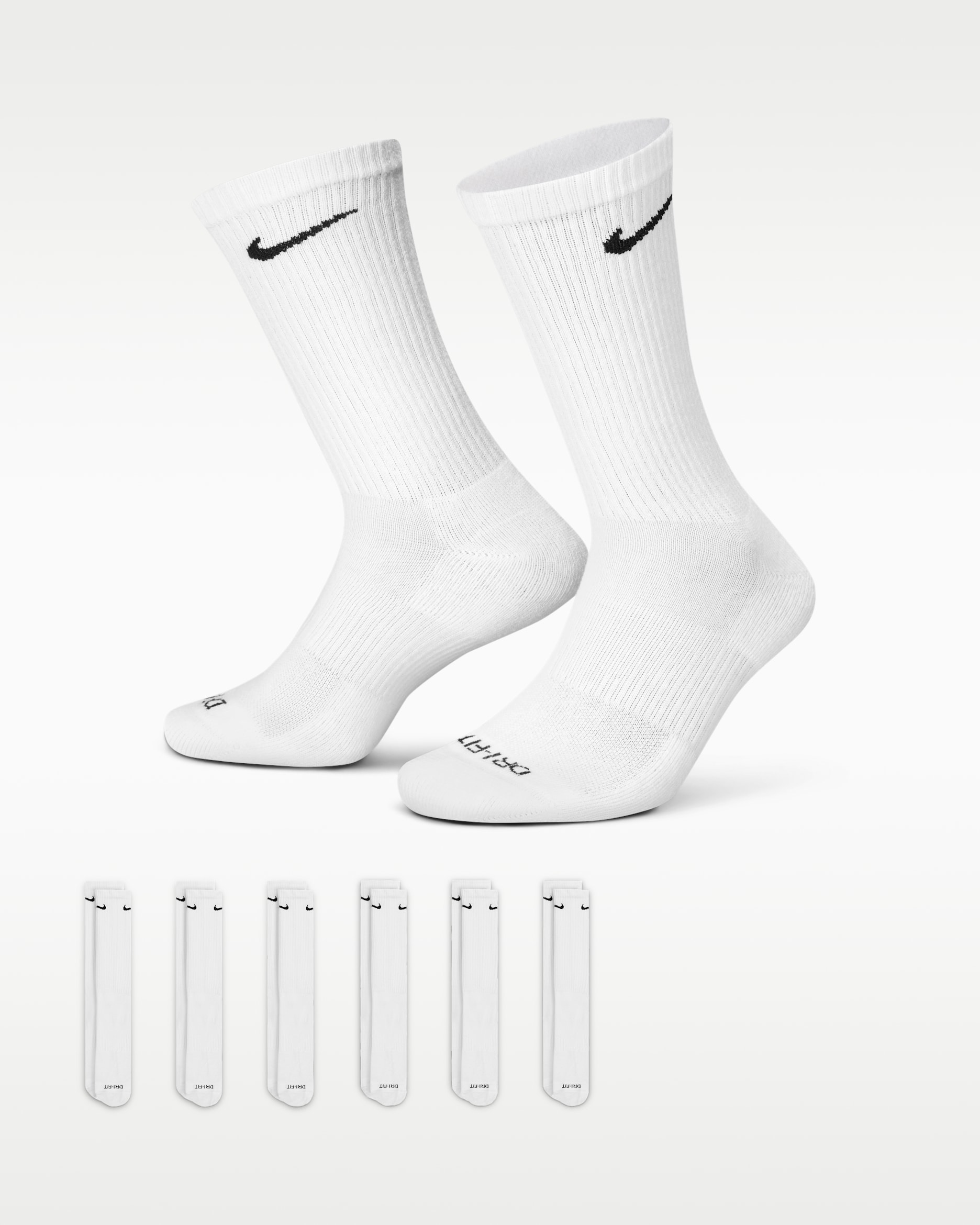 Klasyczne skarpety treningowe Nike Everyday Plus Cushioned (6 par) - Biel/Czerń