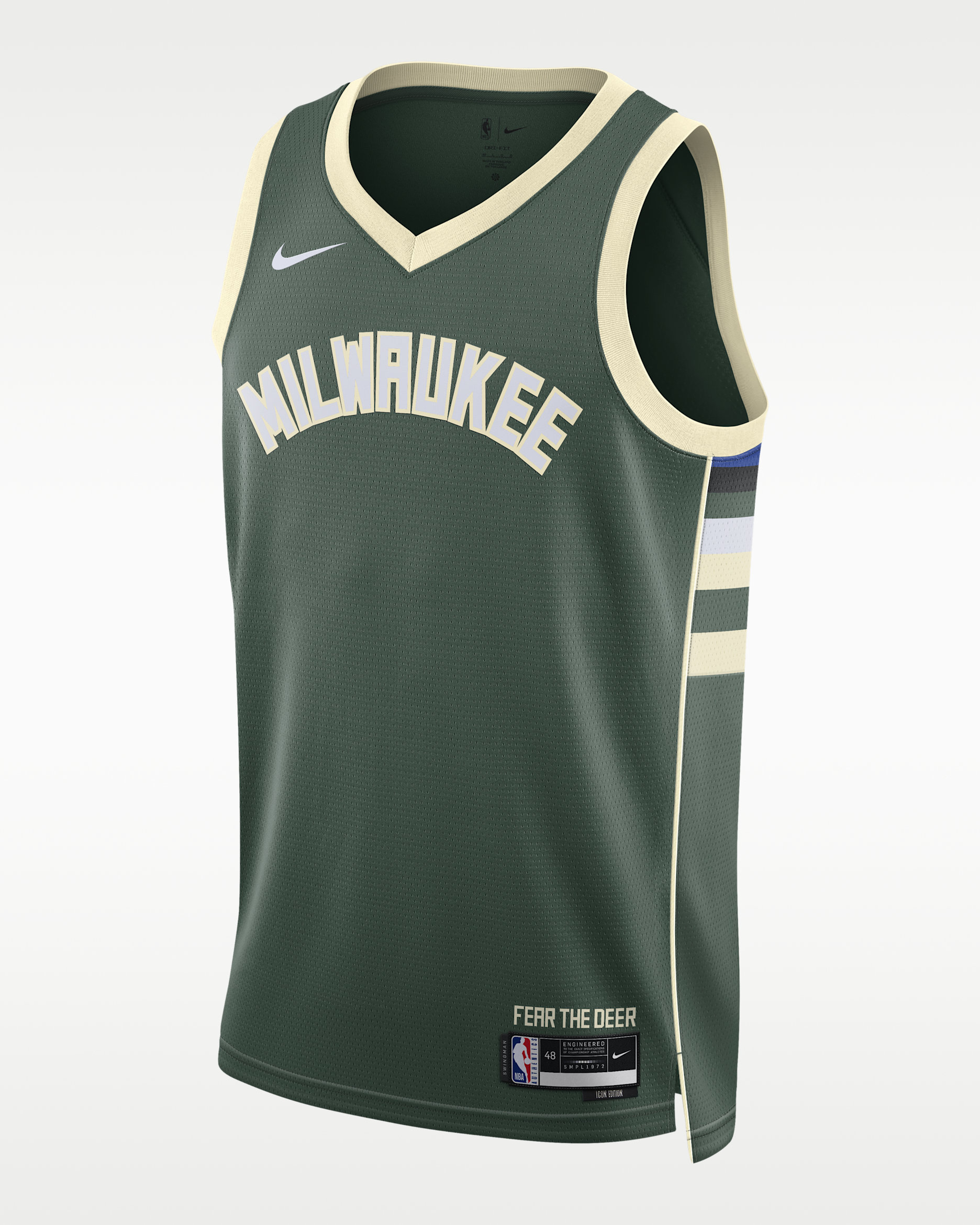 Milwaukee Bucks Icon Edition 男款 Nike Dri-FIT NBA Swingman 球衣 - Fir/白色