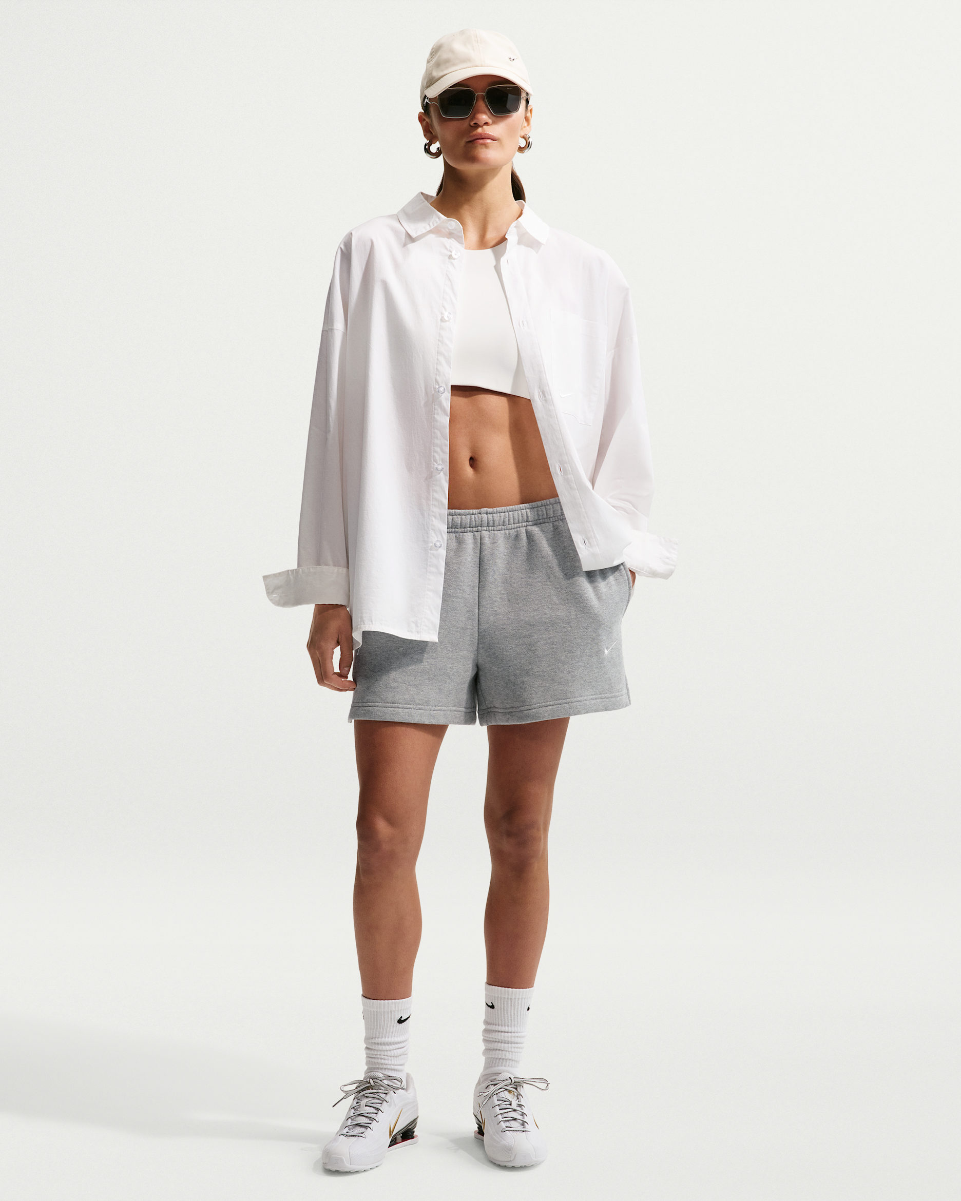 Nike Studio Fleece Medium Weight Women's Mid-Rise Shorts - Dark Grey Heather/Sail