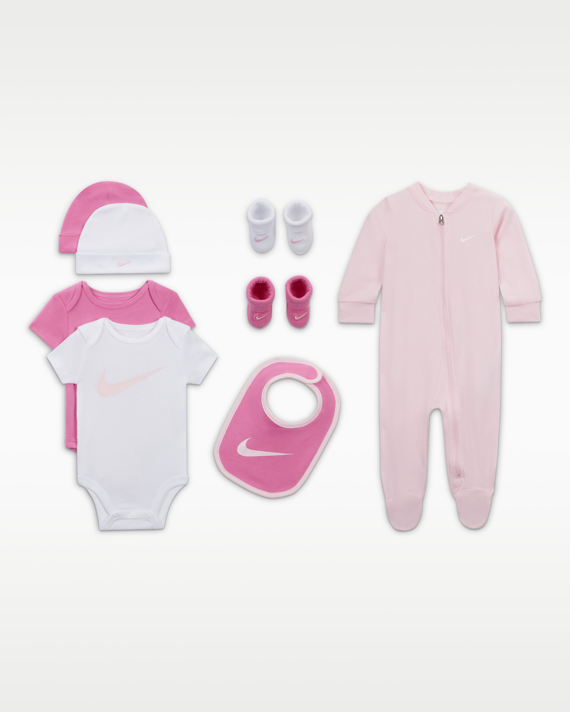 Conjunto de regalo de ocho piezas para bebé Nike - Espuma rosa