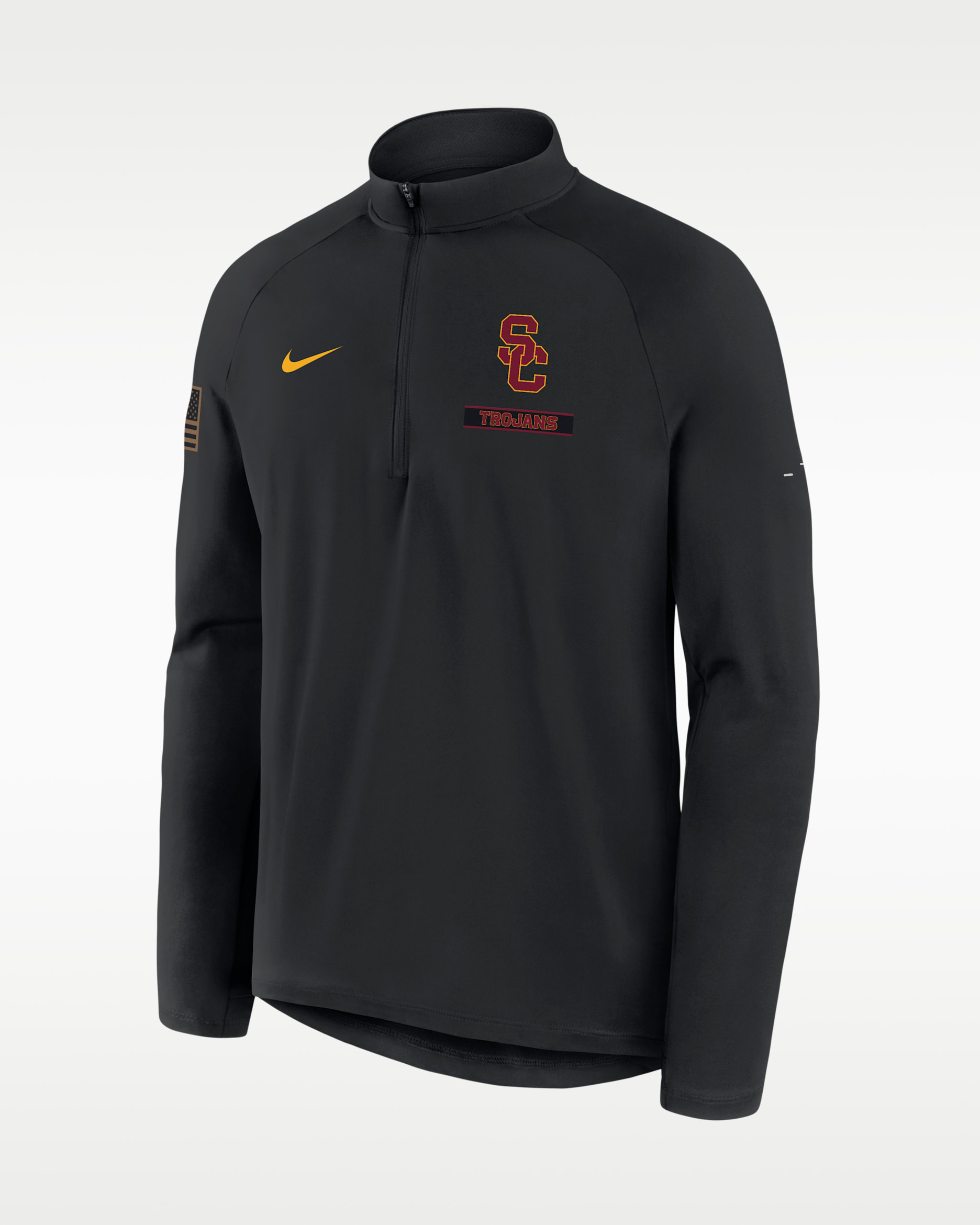 Playera de manga larga universitaria Nike Dri-FIT de medio cierre para hombre USC 2026 Military Appreciation Stride - Negro