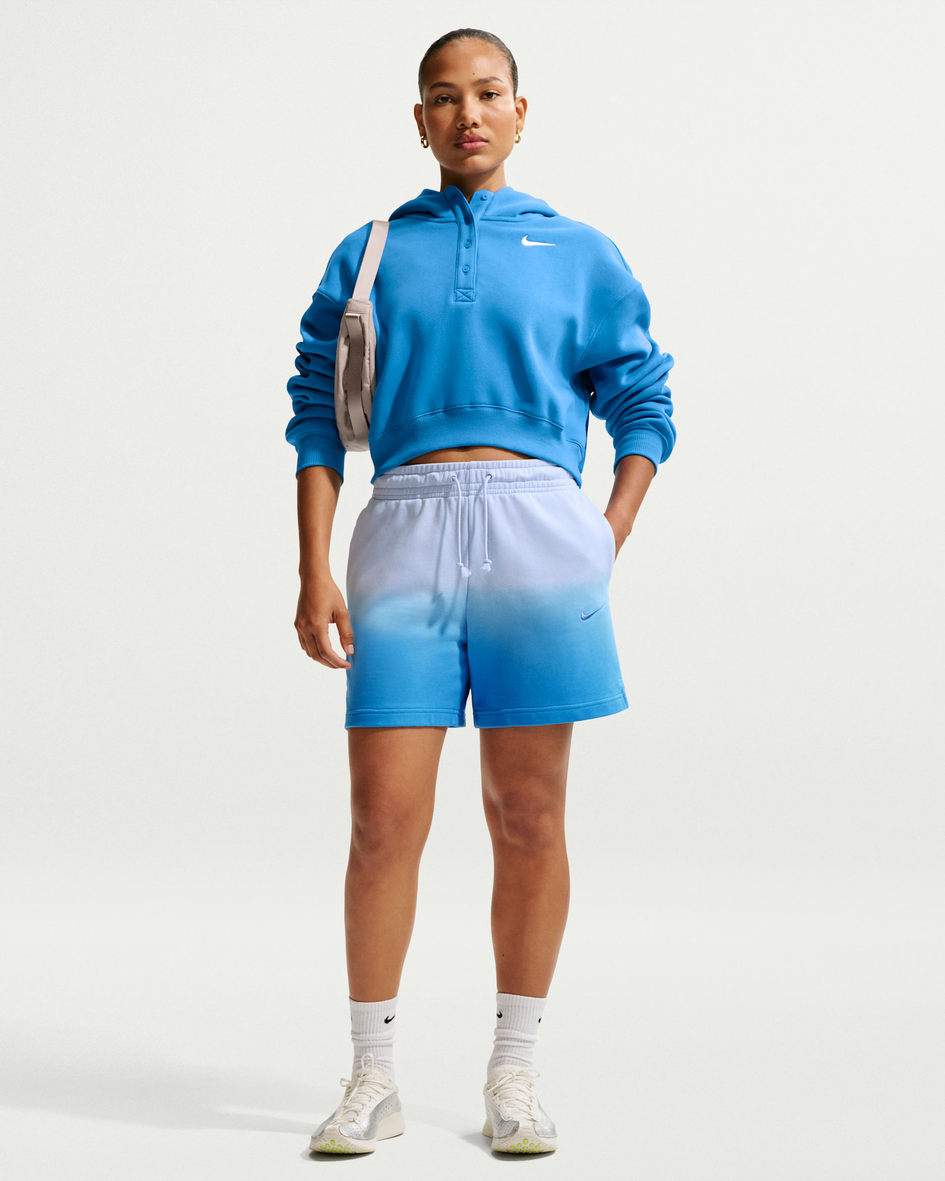 Nike Sportswear Phoenix Fleece Women's Mid-Rise Shorts - Hydrogen Blue/Light Photo Blue/Light Photo Blue