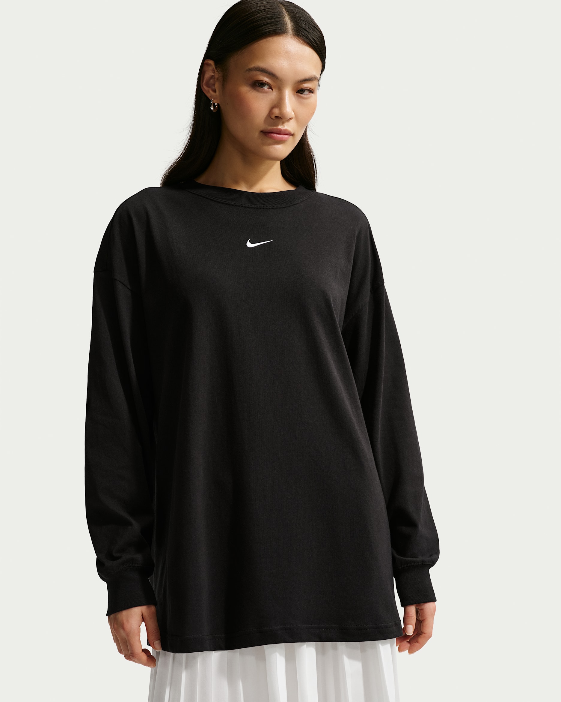 Playera de manga larga oversized para mujer Nike Sportswear Classic - Negro/Blanco