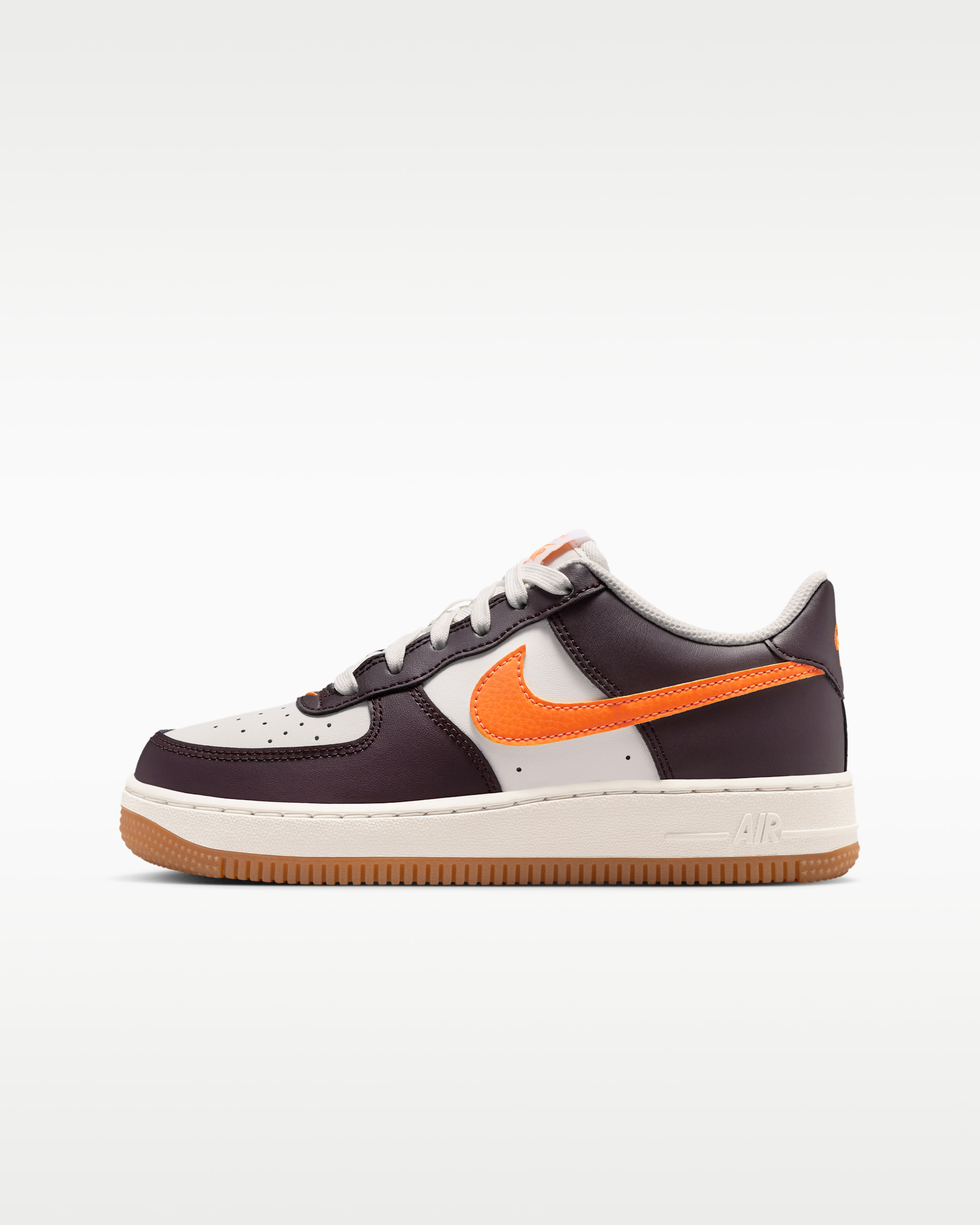 Nike Air Force 1 Big Kids' Shoes - Summit White/Burgundy Ash/Gum Medium Brown/Total Orange