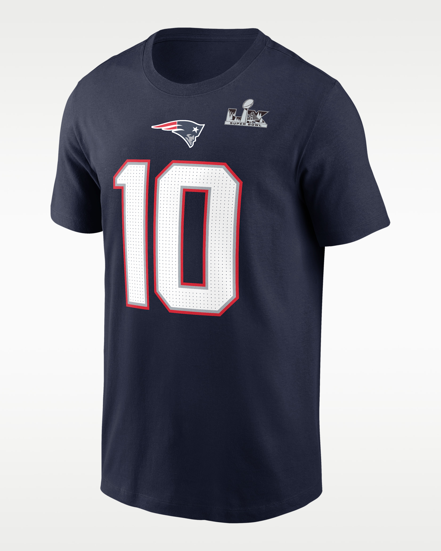Drake Maye New England Patriots Super Bowl LX Men's Nike NFL T-Shirt - Navy