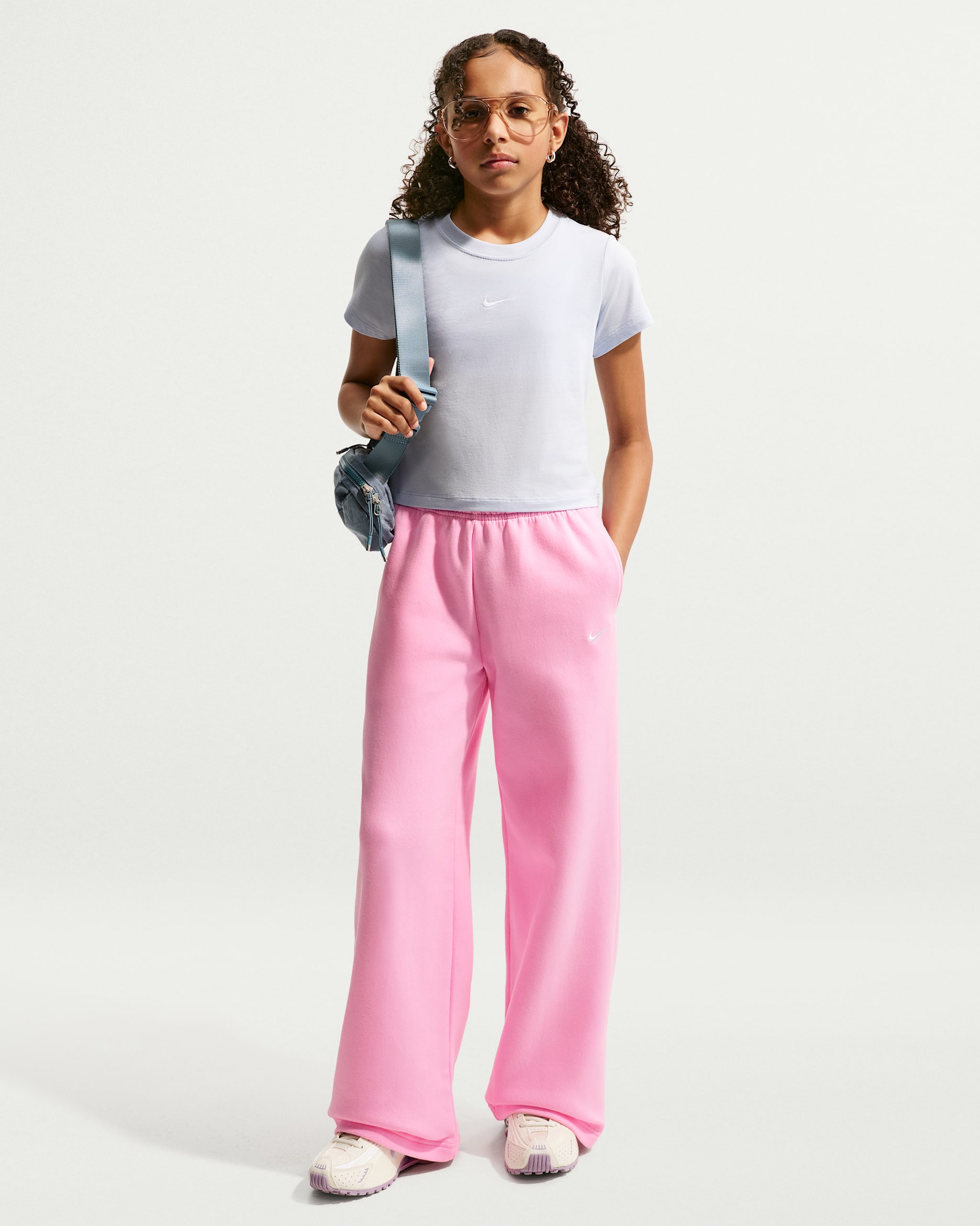 Nike Sportswear Studio Fleece Girls' Open-Hem Pants - Pink Rise/White